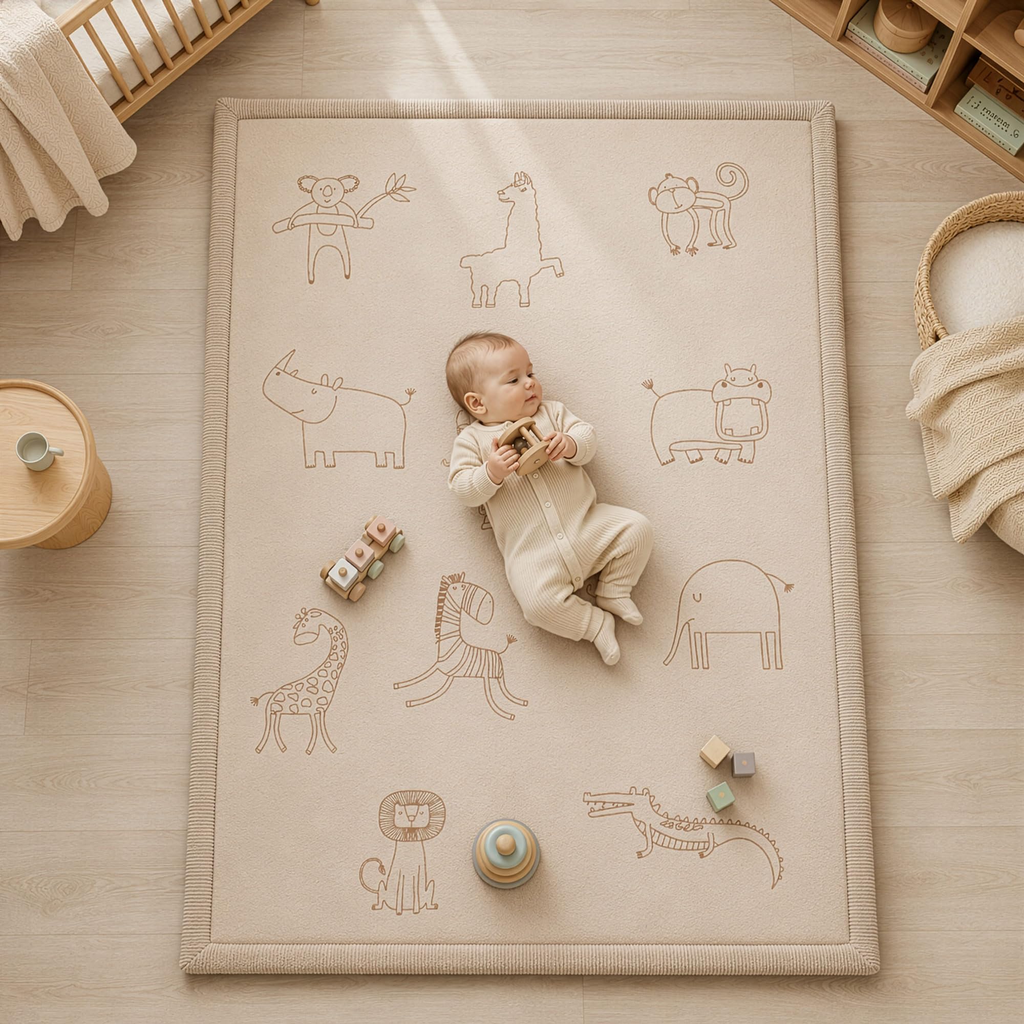 Sanosoft® Krabbelteppich für Babys – Samtweiche & Kuschelige Spielmatte – rutschfest, Schadstoffgeprüft & Öko-Tex zertifizierte Krabbelmatte (Motiv Afrika, 120x170cm)