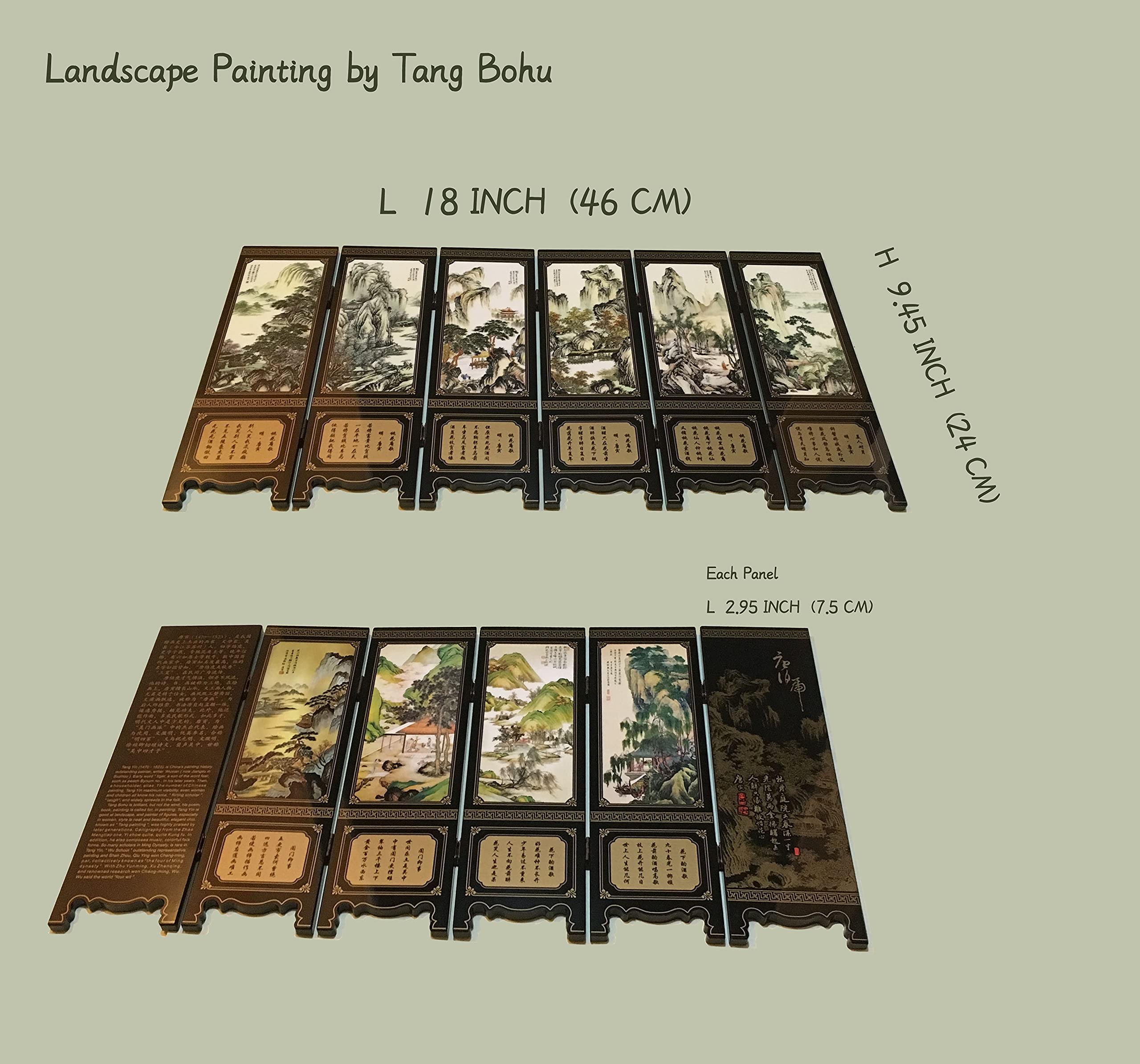 Decoraciones para el hogar, divisor de 6 paneles, mini pantalla plegable, laca china, mini pantalla plegable de escritorio, adornos de Feng Shui, regalo oriental, regalo de negocios 2