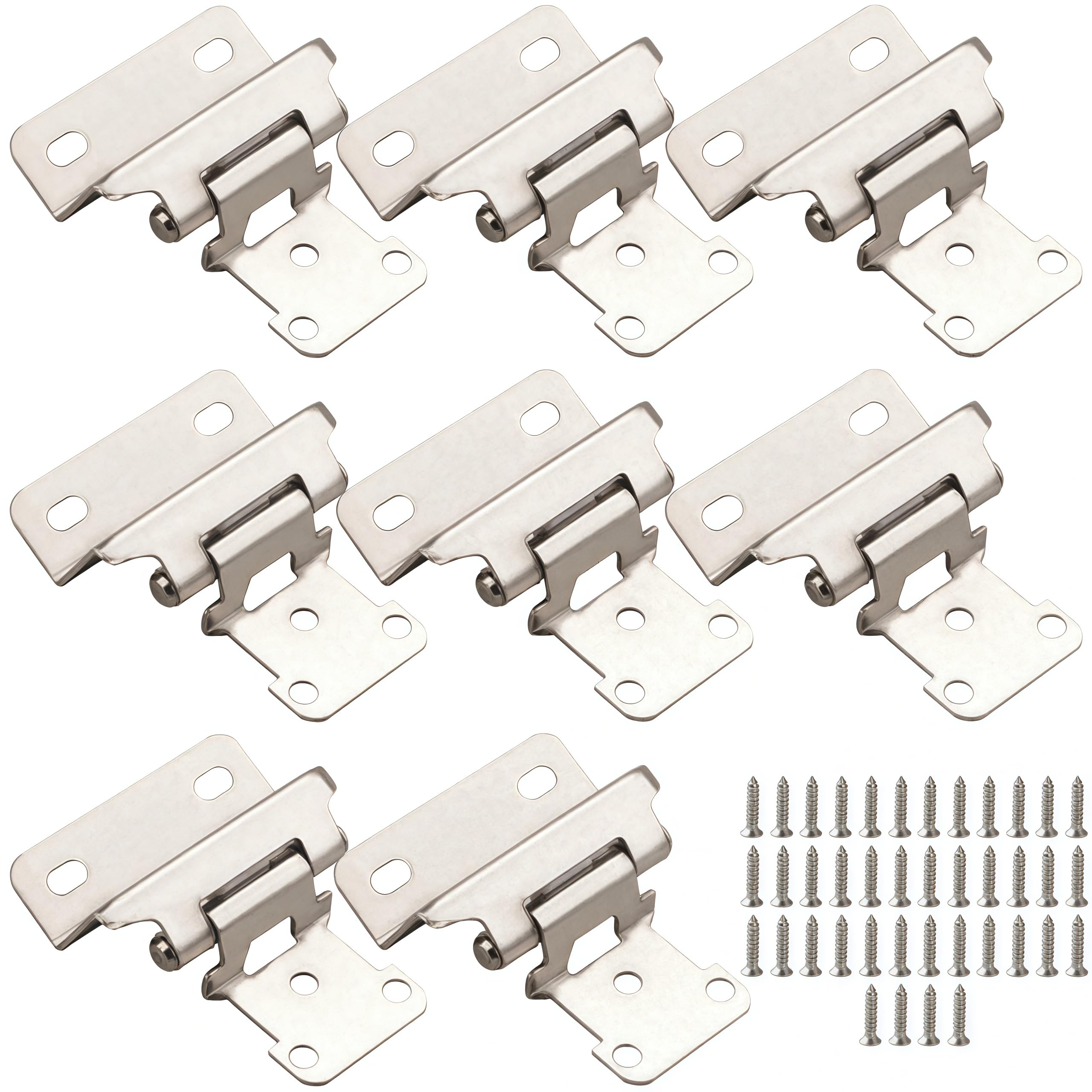 Vbnexyr Bright Nickel Hinges 8 Pack Of Cold Rolled Steel 1/2 Inch Semi Cover Self Closing Hinges For Kitchen Cabinets With Semi Concealed Cover And Screws
