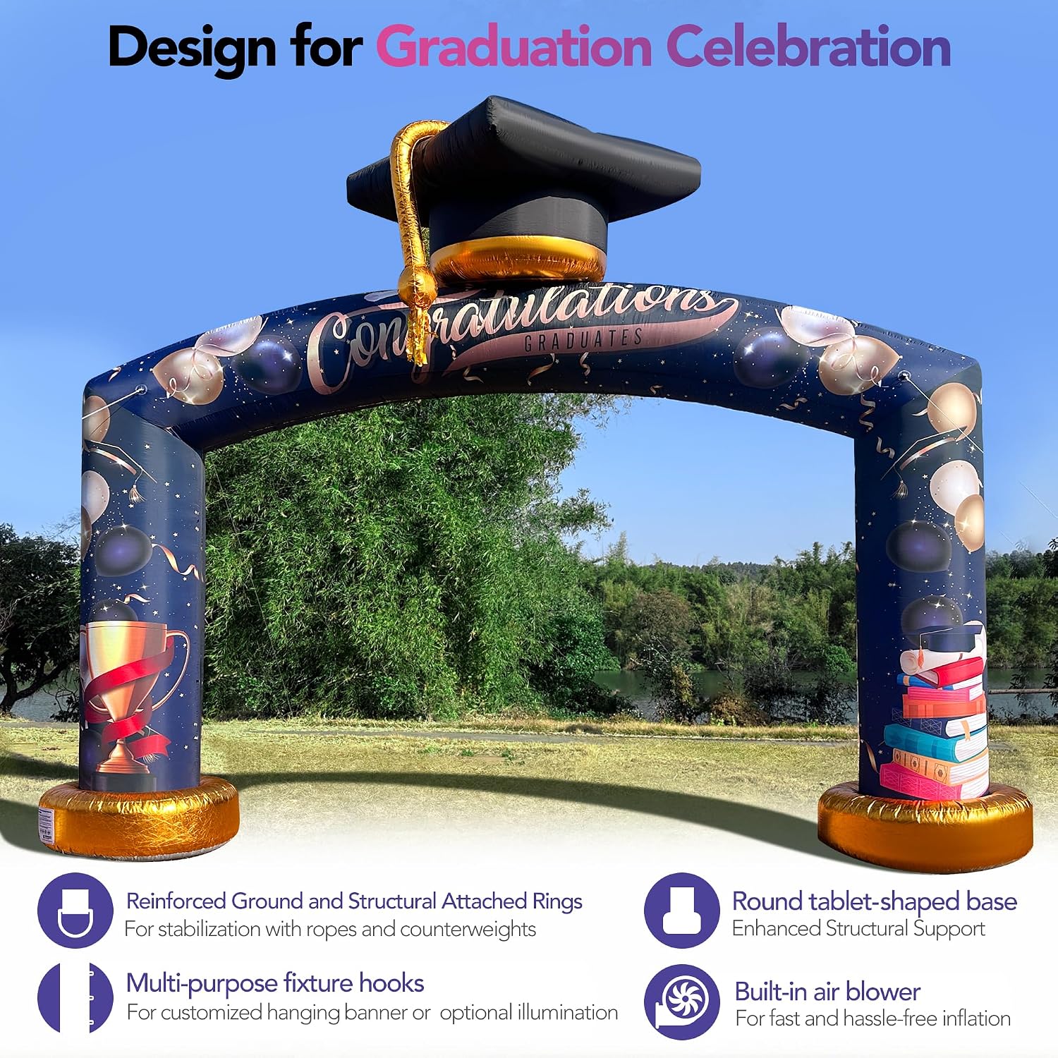 21Ft Graduation Inflatable Arch with Built-in Blower, Large Outdoor Graduation Decoration for Prom Ceremony, School Events
