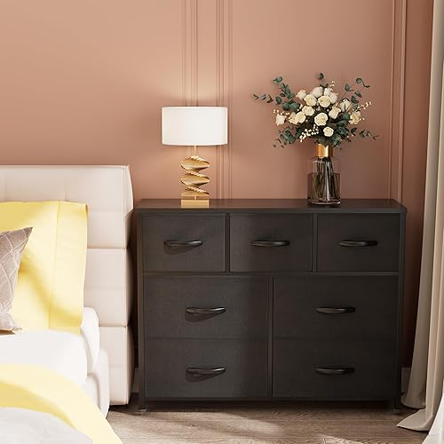 Miniatura 2 de Furmax Cómoda para dormitorio, cómoda alta, cómoda de tela, unidad organizadora de almacenamiento de ropa con papelera de tela, para armario,