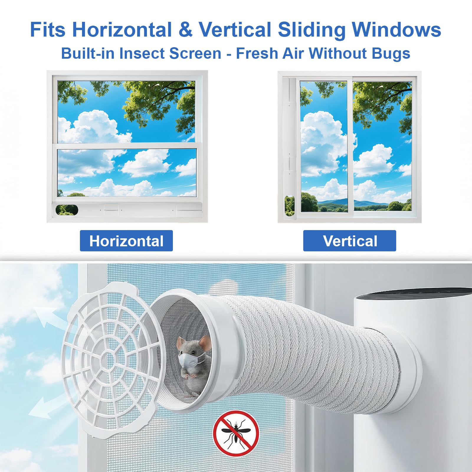 Kit Ventana Aire Acondicionado, 4 Placas de Sellado Kit Puerta de Corredera Ajustable 43-150cm, Accesorios Aire Portátil con Tubo 150mm de Diámetro para Ventanas Correderas