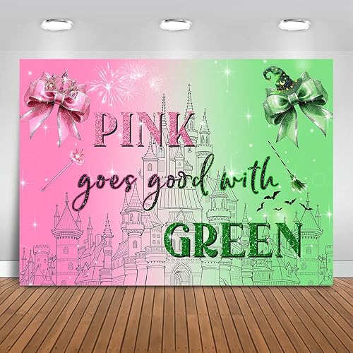 Mocsicka Witch Happy Birthday Backdrop Pink Goes Good with Green Birthday Party Decorations for Movie Photography Background Party Supplies (Pink and Green, 7x5ft(82"x60"))