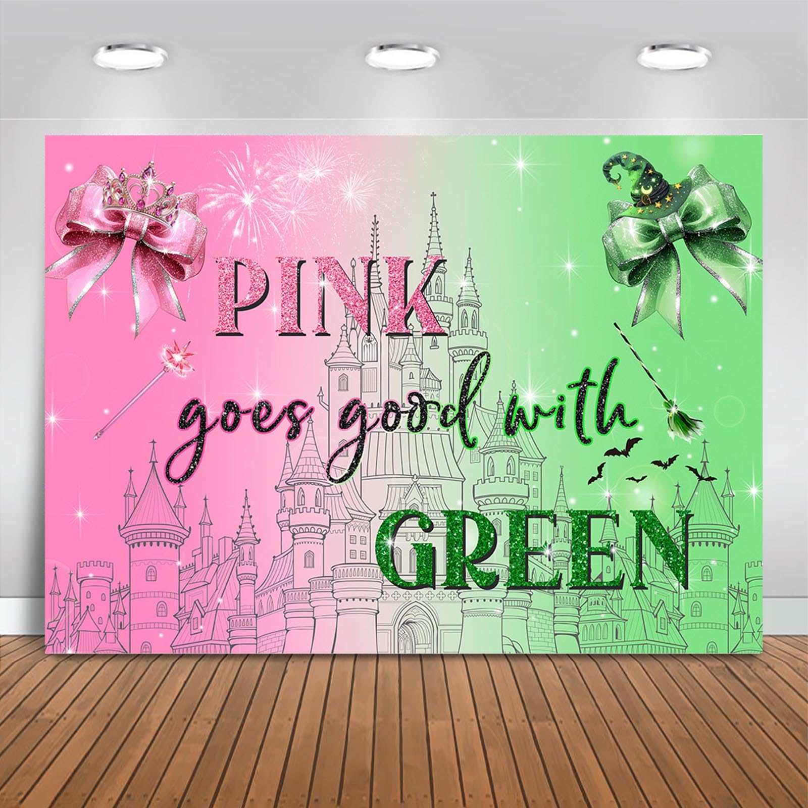 Mocsicka Witch Happy Birthday Backdrop Pink Goes Good with Green Birthday Party Decorations for Movie Photography Background Party Supplies (Pink and