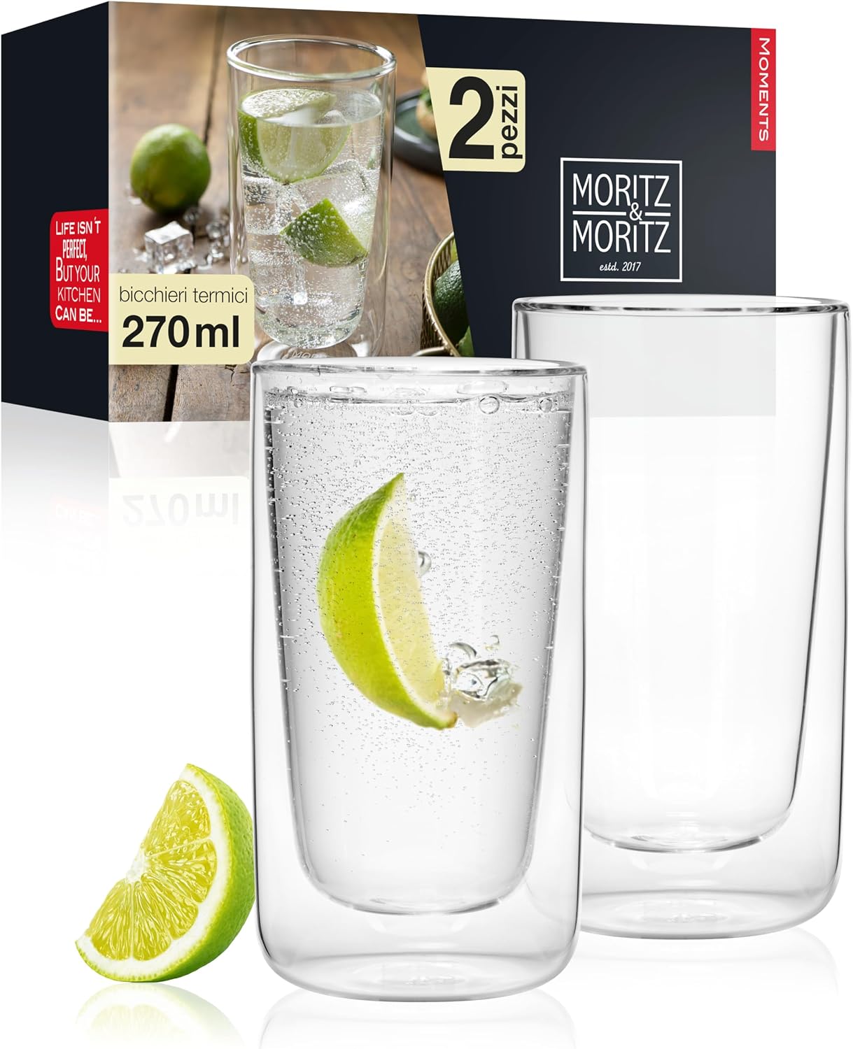 Bicchieri Doppia Parete Con Fiori Secchi - 350 Ml, Per Caff&egrave;, T&egrave;, Gelato (blu E Verde), 2 Pezzi