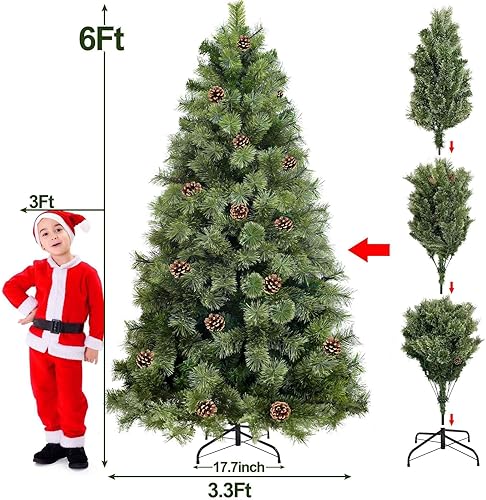 Miniatura 5 de Árbol de Navidad preiluminado de pino ahumado completo de 6 pies por 40 pulgadas con 200 luces blancas cálidas y coloridas de cambio, 555 puntas de