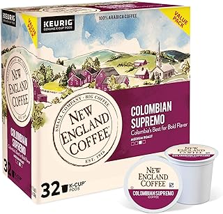 New England Coffee Colombian Supremo Medium-Roast K-Cup Coffee Pods, 32 Count, Intense Flavor & Rich Aroma