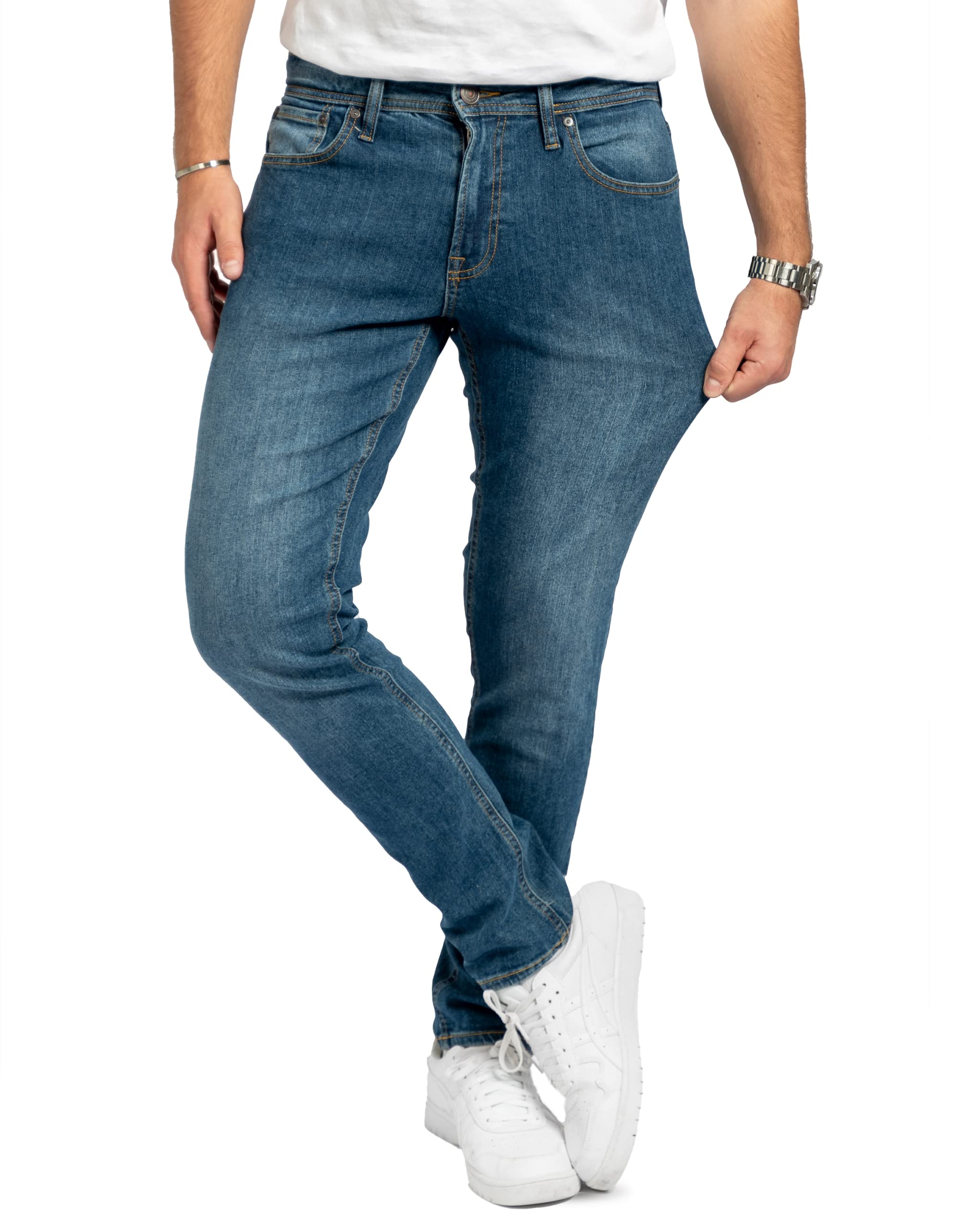 Performance Jeans für Herren in Slim Fit mit Stretch in Medium Blau oder Schwarz - Sehr Komfortable und Bequeme Slim Fit Stretch Jeans für Männer - Herren Jeans für Arbeit & Freizeit