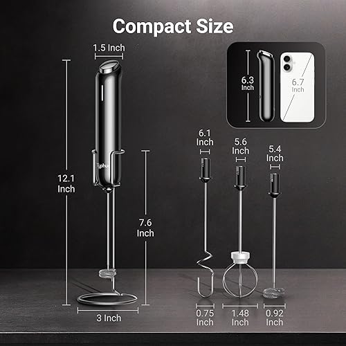Miniatura 9 de InstaWhisk - Espumador de leche con velocidad variable, varita espumadora de café recargable con batidor doble desmontable, mezclador de bebidas,