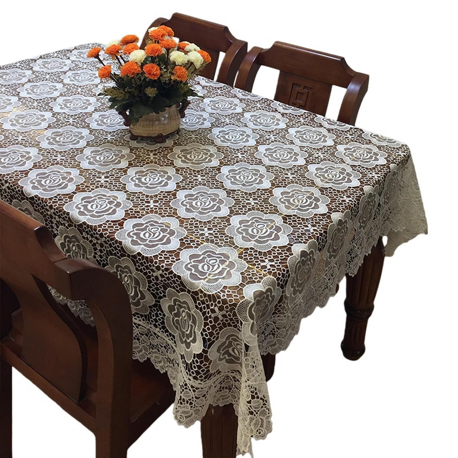 tovaglia in Pizzo Vintage Chic Ricamata per Tavoli da Pranzo Lunghi Banchetti Nuziali-bianco-150 * 270 Cm