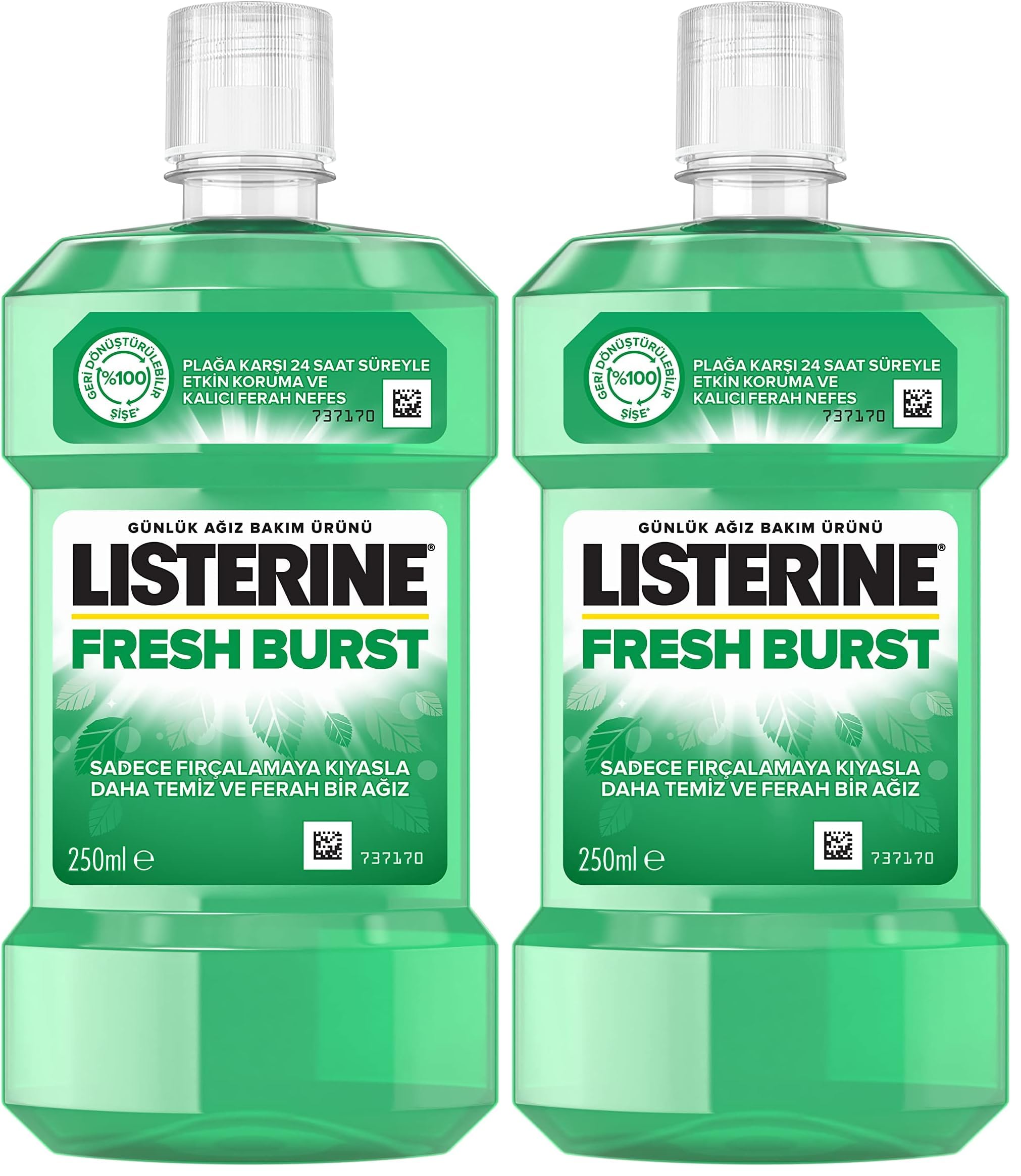 Listerine, Fresh Burst, Günlük Ağız Bakım Ürünü, Plak Oluşumu ile Savaşan Anti-Bakteriyel Ağız Bakım Formülü, 250ml (2 paketi)