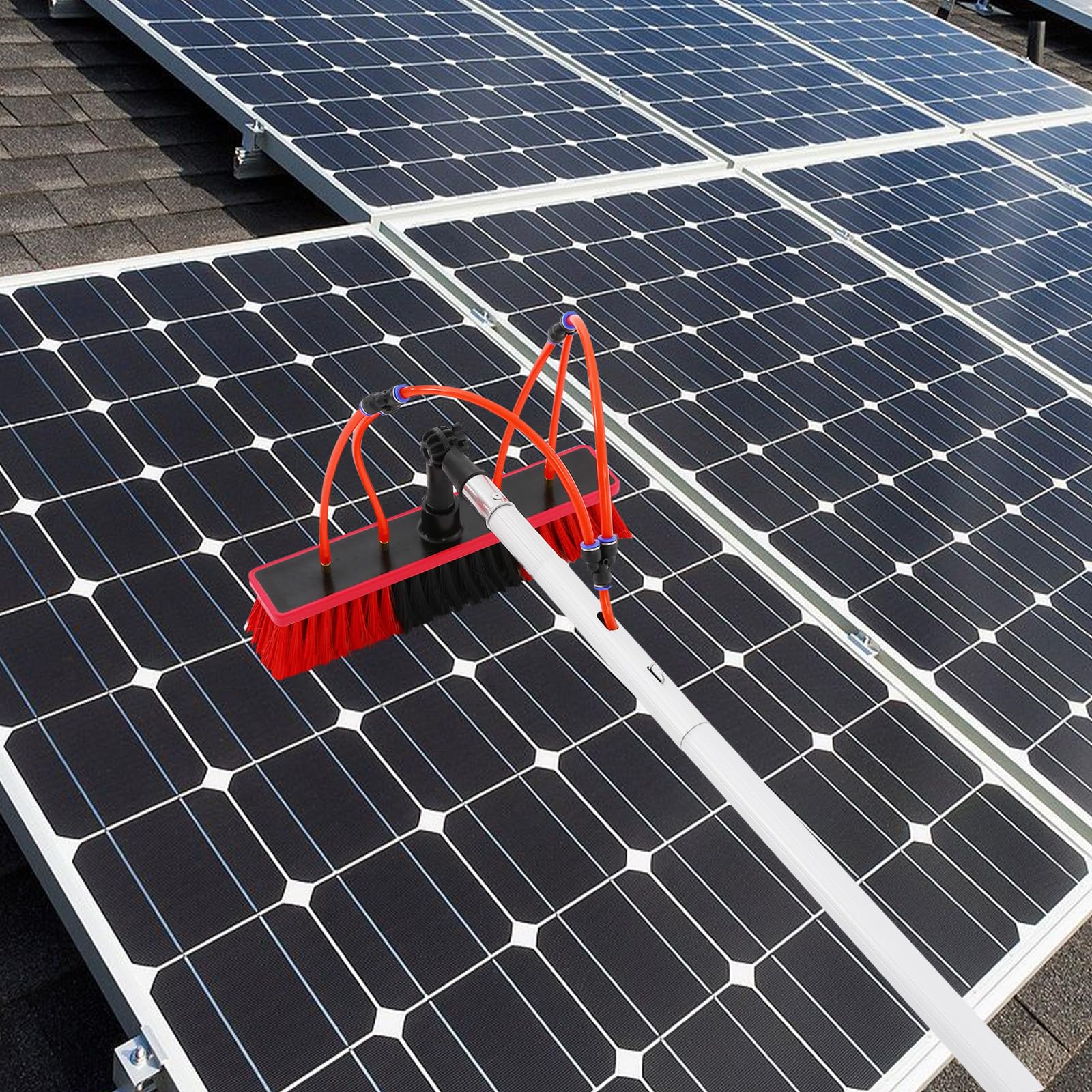 Cepillo de lavado de hasta 10 m para limpieza de ventanas, limpiador de canalones con cabezal de cepillo de 35 cm, cepillo de limpieza PV para panel solar