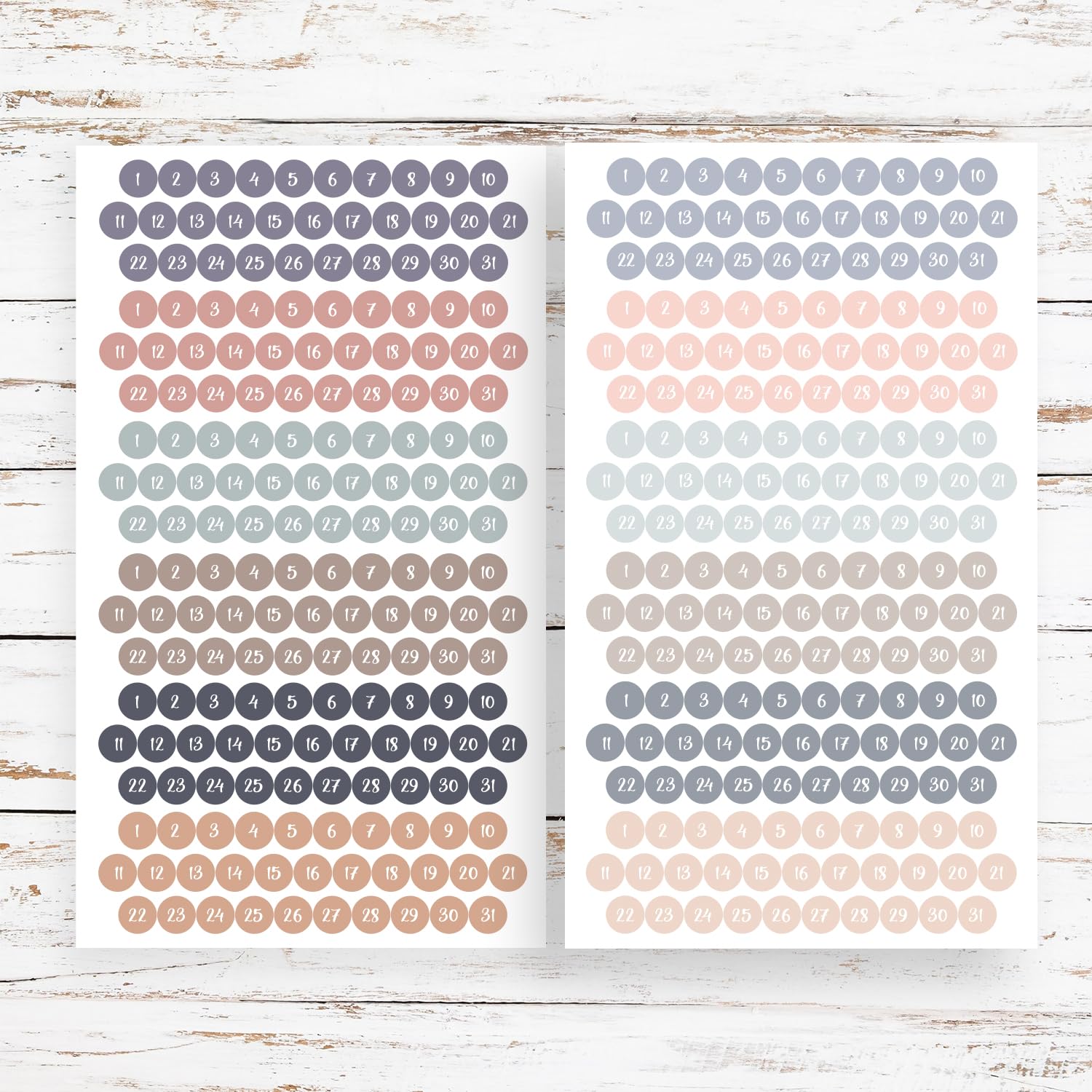 Puntini per data 12 mesi - Mini etichette colorate per pianificatori numerici (744 conteggi), puntini in vinile da 0,8 cm per agende, calendari e diari - Impermeabile, rimovibile - Tavolozza Boho da