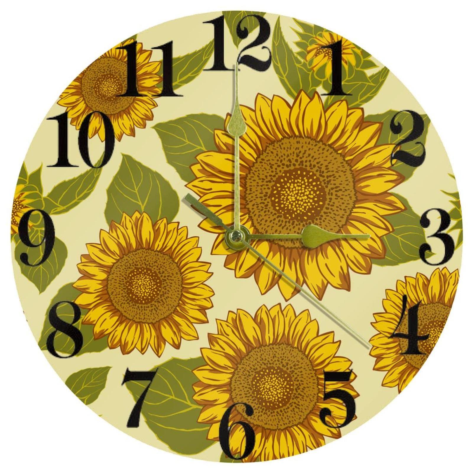 Horloge murale ronde quartz sans tic-tac 25 cm à piles jaune soleil