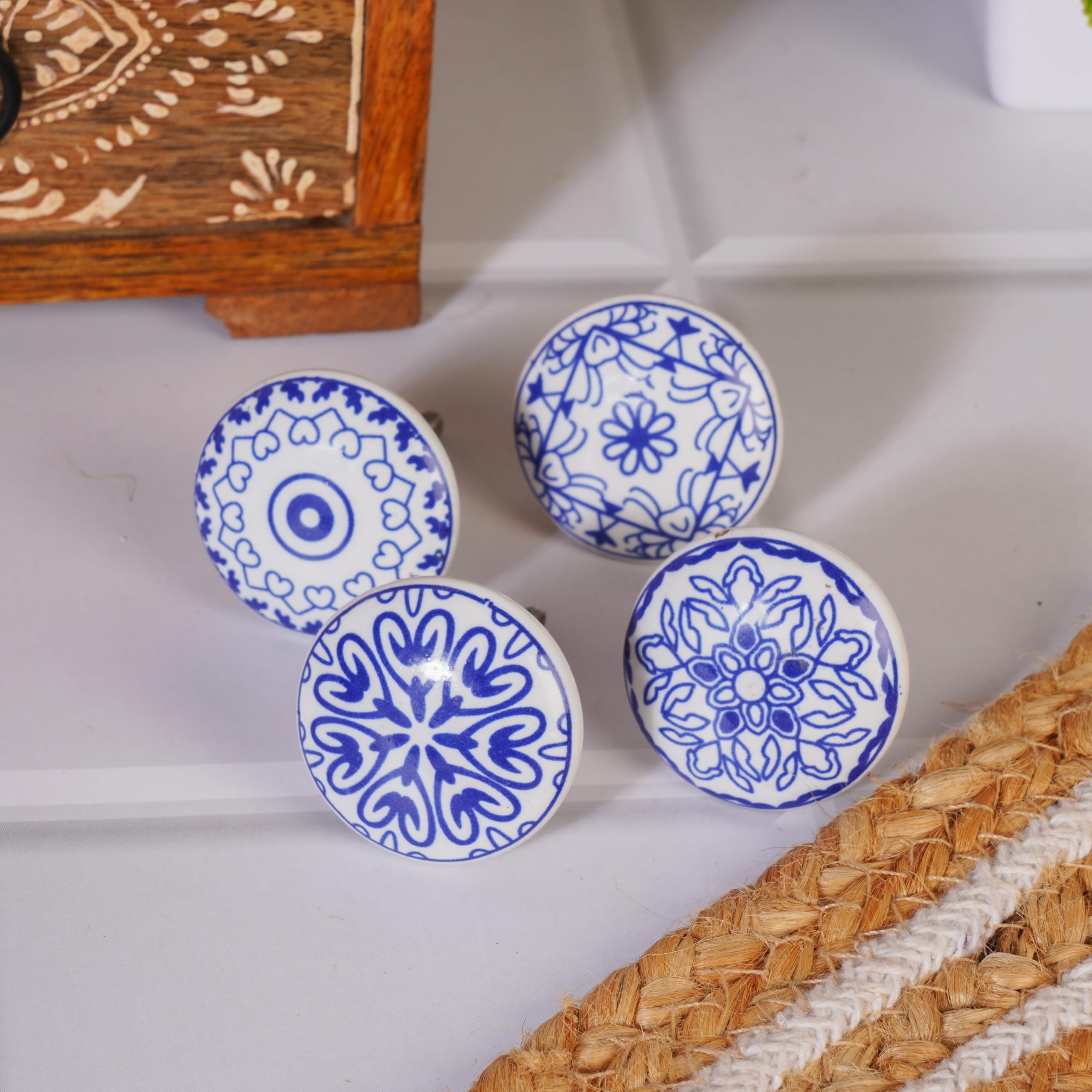 Set 10 Pomelli Ceramica Blu-Bianco Per Mobili - Maniglie Decorative Fatte A Mano Per Cucina E Bagno - Foto 3