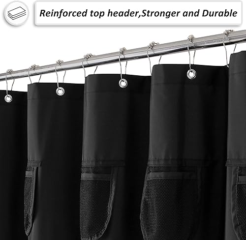 Miniatura 4 de Mrs Awesome Cortina de ducha de tela gris con 9 bolsillos de malla, 72 x 72 pulgadas, resistente al agua, ojales lavables y a prueba de óxido, color