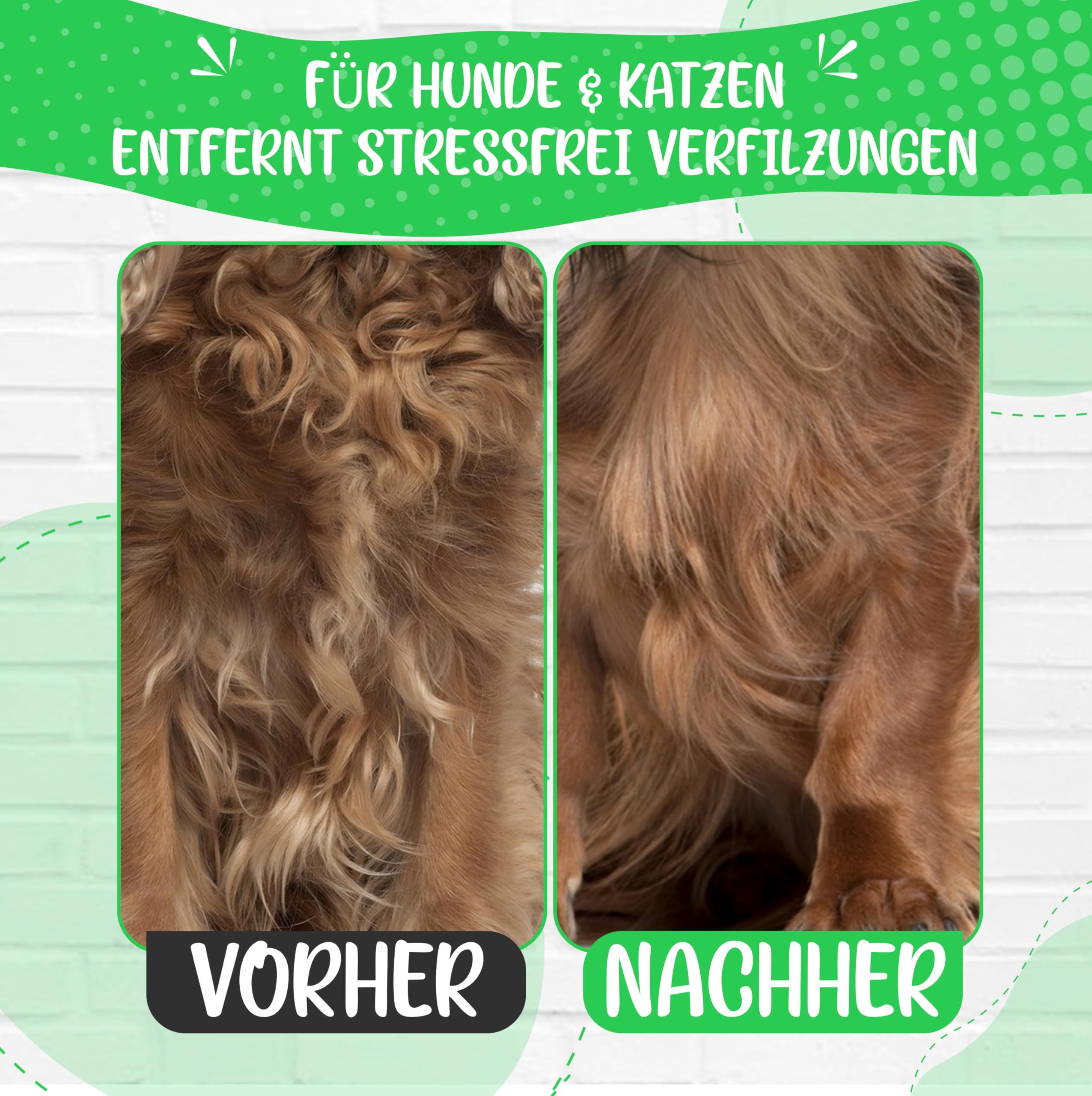 Golden Pets Entfilzer Kamm I Hunde- & Katzenbürste mittel bis langhaar geeignet I Kleine - große Tiere I Abgerundete Zinken I + E-Book Pflegehandbuch