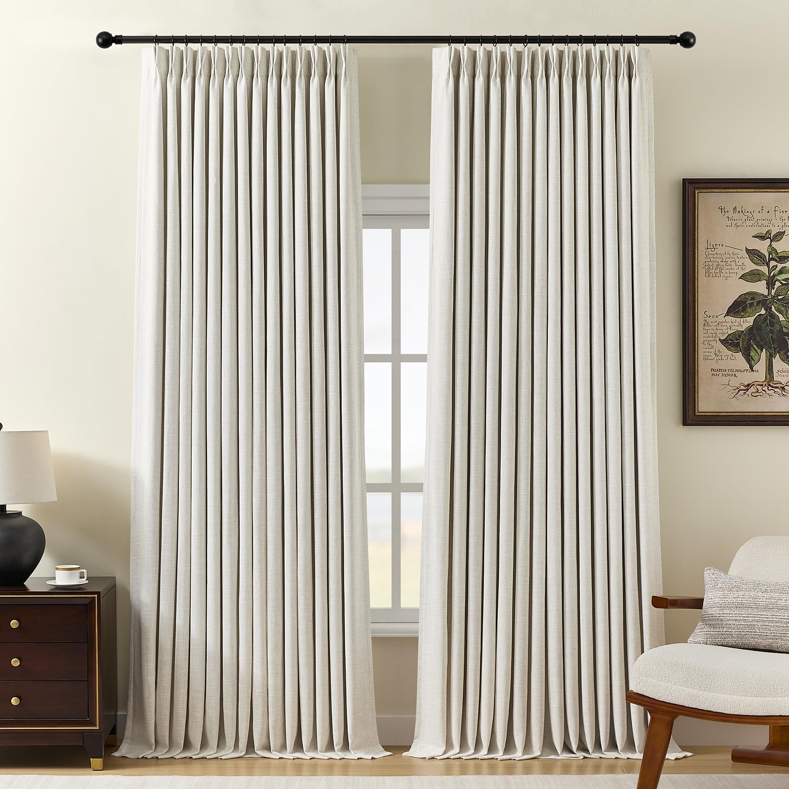View 1 of 100% Blackout Pinch Pleated Linen Curtains 102 Inches Long for Bedroom