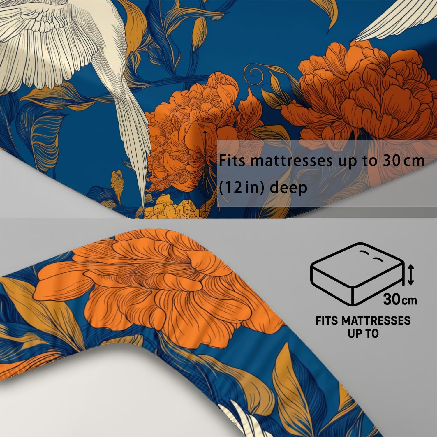 Elegant Floral - Juego de sábanas bajeras pequeñas de tamaño doble, 30 cm de profundidad, juego de ropa de cama de microfibra cepillada suave, resistente a la decoloración, transpirable, 120 x 190 cm