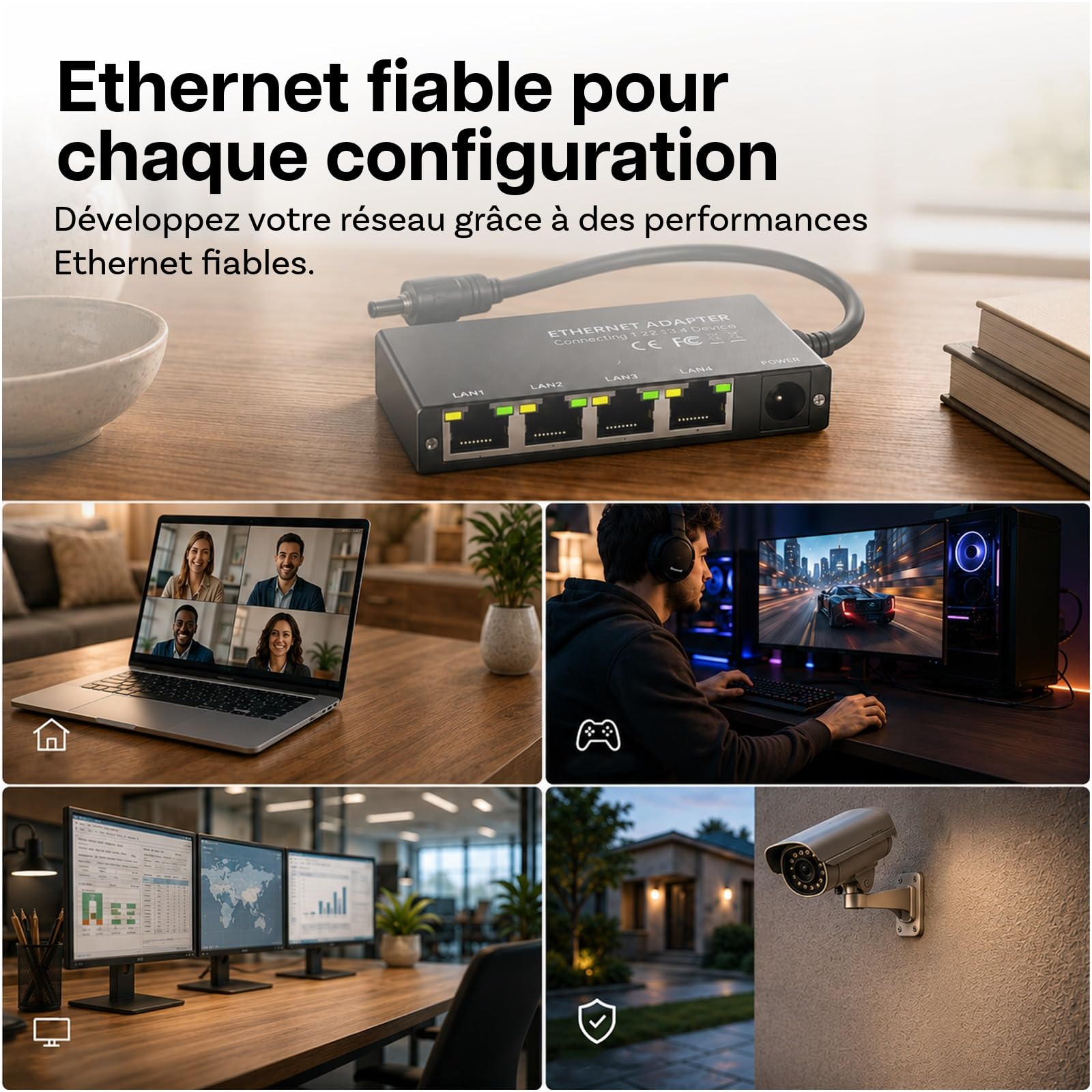 4 Ports Gigabit Adaptateur Ethernet pour Starlink Mini & Gen 3 de MMOBIEL – Switch Ethernet RJ45, Splitter Ethernet 1000Mbps avec Câble 0.5m – pour Camping-Car, Bateau, Bureau à Domicile & Gaming