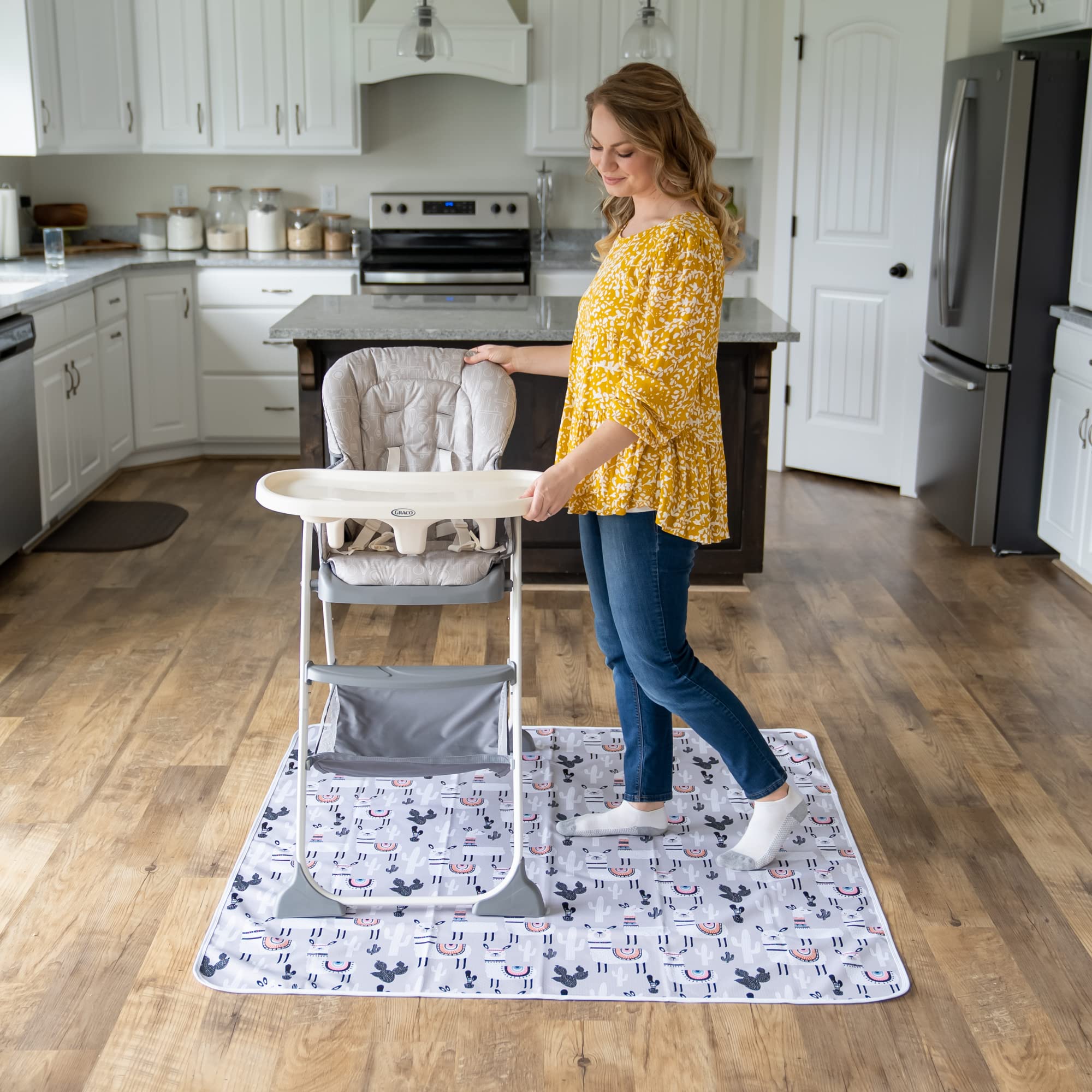 Alfombrilla antisalpicaduras para bebé – Alfombrilla para debajo de la silla alta protege la madera, vinilo y alfombra de derrames – Alfombrilla impermeable de 4 capas para bebé con respaldo