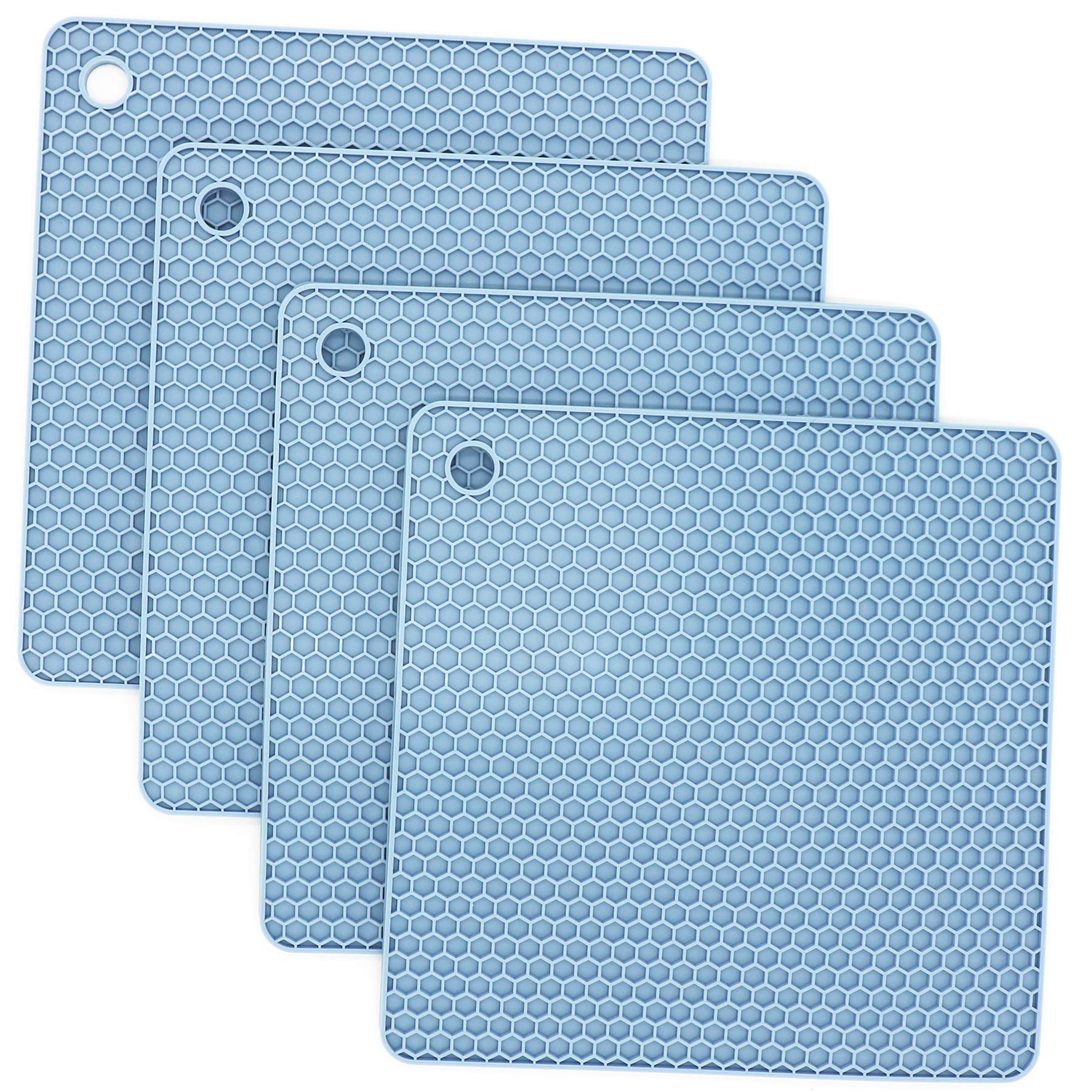 Smithcraft Silicone Trivets for Hot Dishes, Pots and Pans, Hot Pads for Kitchen, Blue Silicone Pot Holders Mats for Kitchen Quartz Counter Heat Resistant Mat, Flexible Table Trivet Mat Set 4