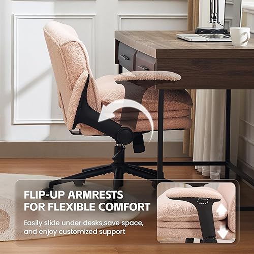 Miniatura 5 de Silla cruzada con brazos abatibles, silla ancha con patas cruzadas con cojín de 3 capas, silla ergonómica de escritorio de oficina con ruedas, silla