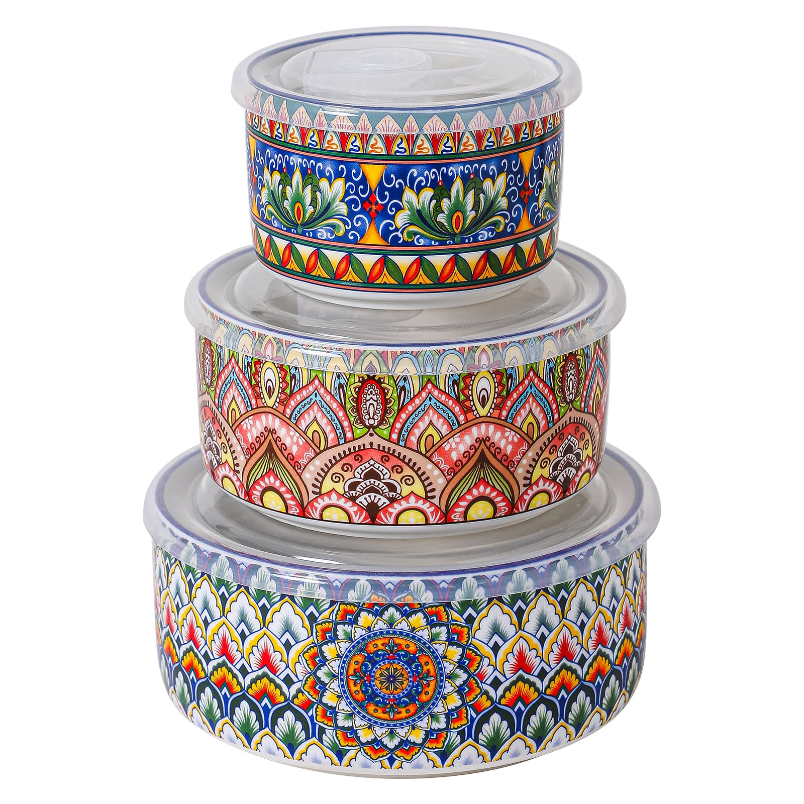 Henten Home Mixing Bowls with Lids Set of 3, Ceramic Serving Bowl for Food Storage, Nesting Bowls Microwave and Dishwasher Safe, 32/20/11 OZ
