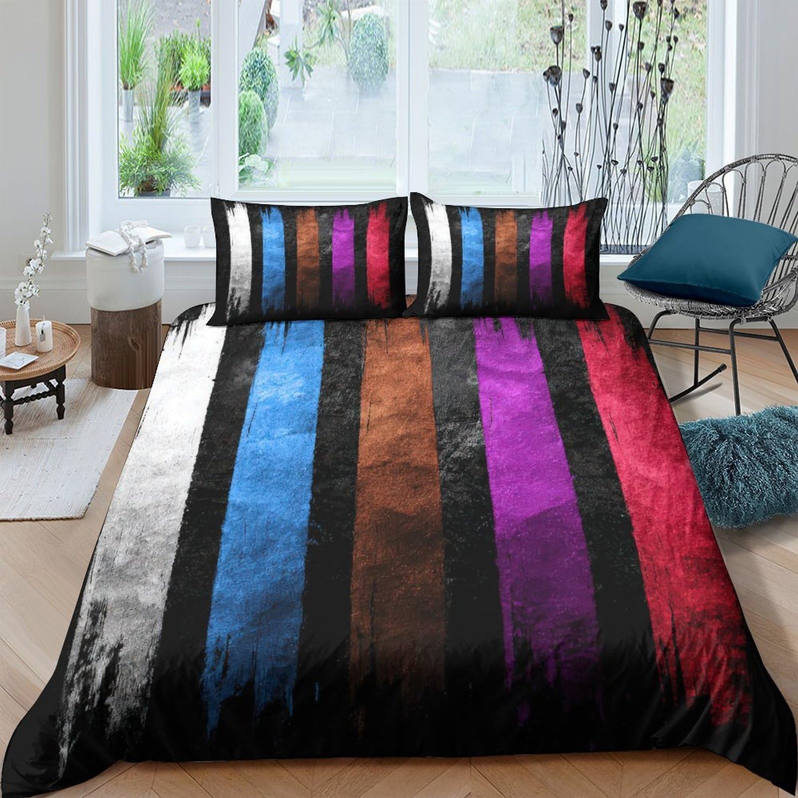 Ctjqhvkz Style-5 3D Printed Colorful Abstract Stripe Fitted Sheet Microfiber Soft Breathable Ombre Gradient Mattress Cover For Bedroom Guestroom Decor Single（135X200cm）