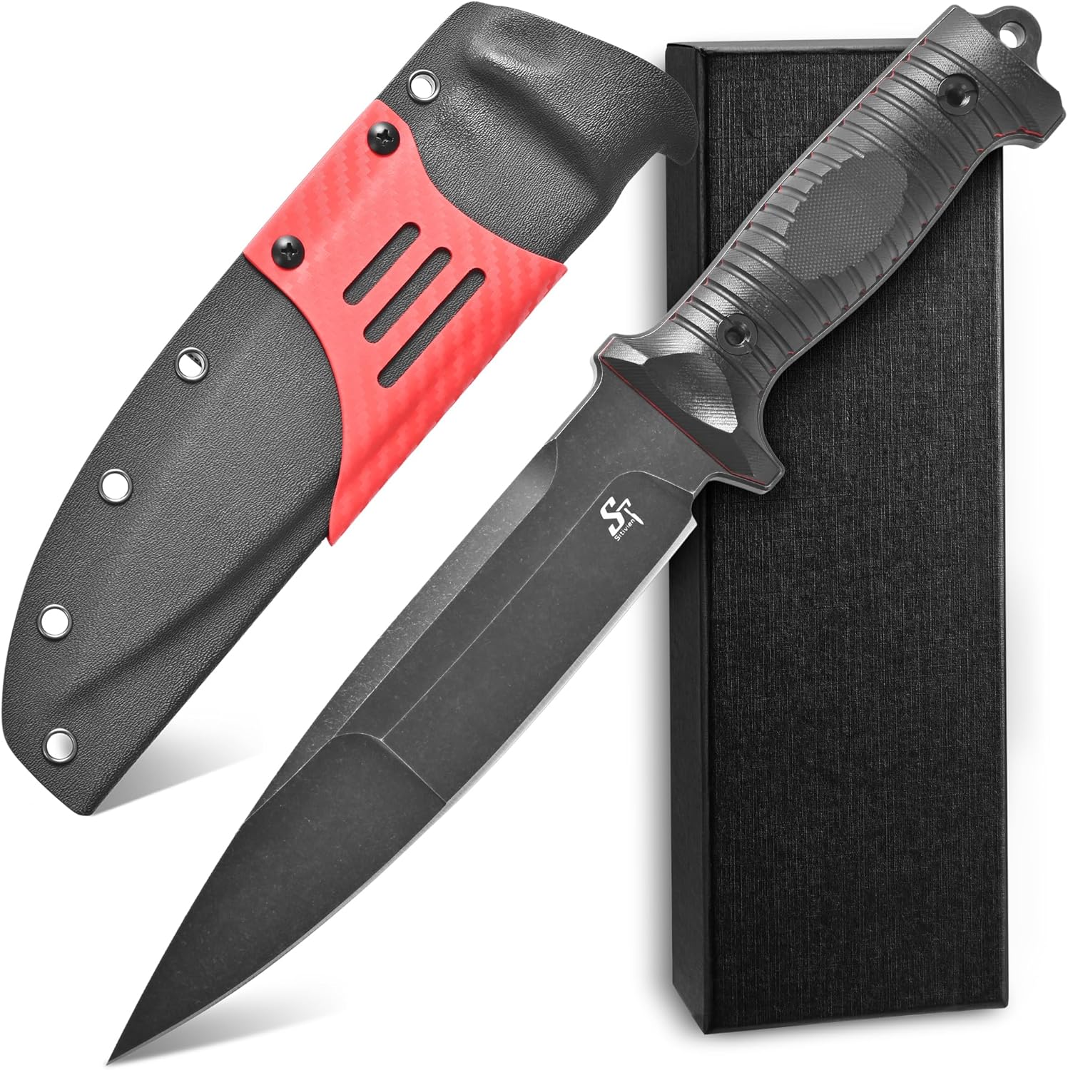 Sitivien ST36 Fixed Blade Knife 8mm Thick Sleipner Brushed Steel Blade Two Tone G10 Handle Full Tang EDC Fixed Knifes for Outdoor Camping Hunting Working(Black)