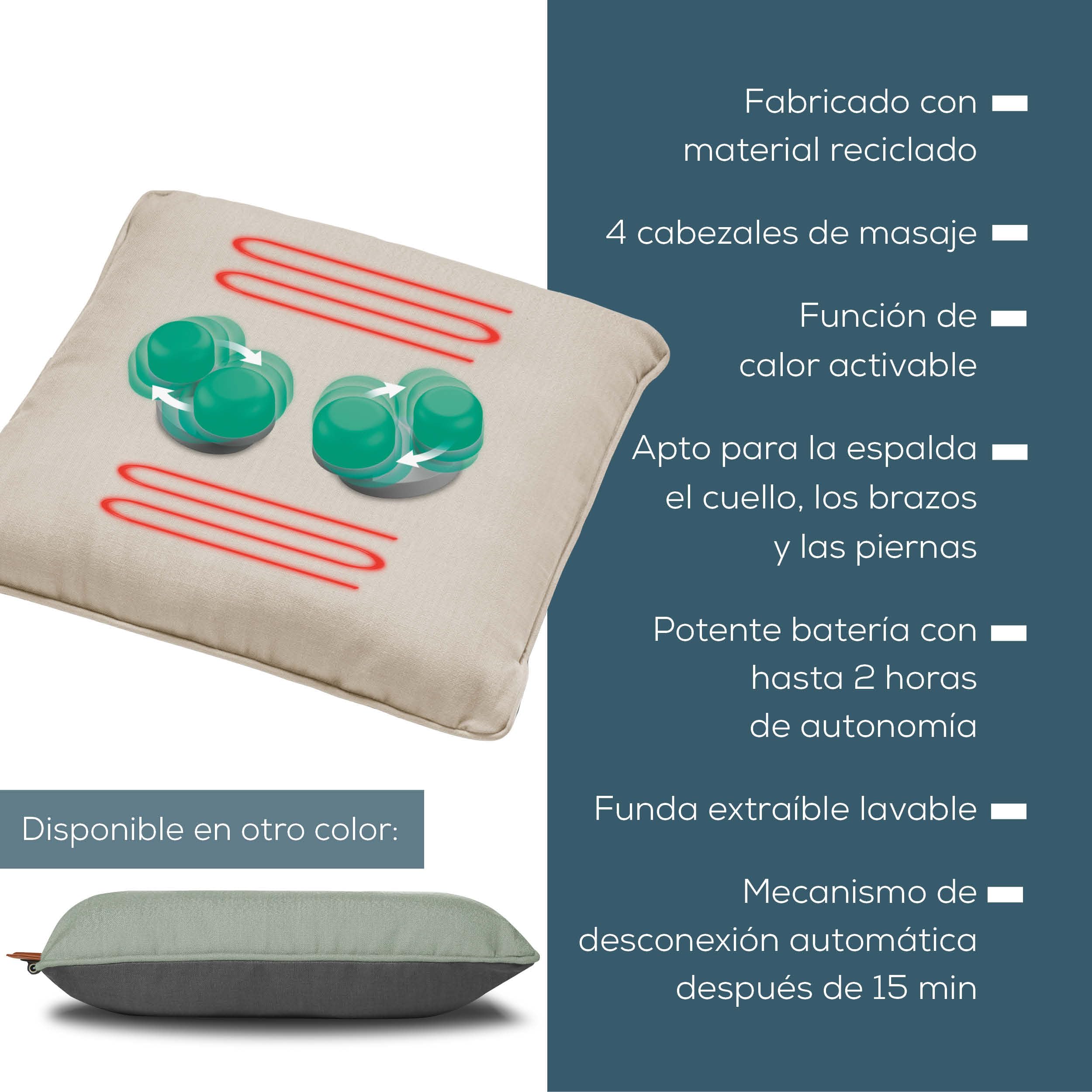 Beurer MG 139 - Cojín de masaje inalámbrico Shiatsu con función de calor, calor conmutable, fabricado con material reciclado, lavable a máquina, apagado automático, 40 x 40 cm, color beige