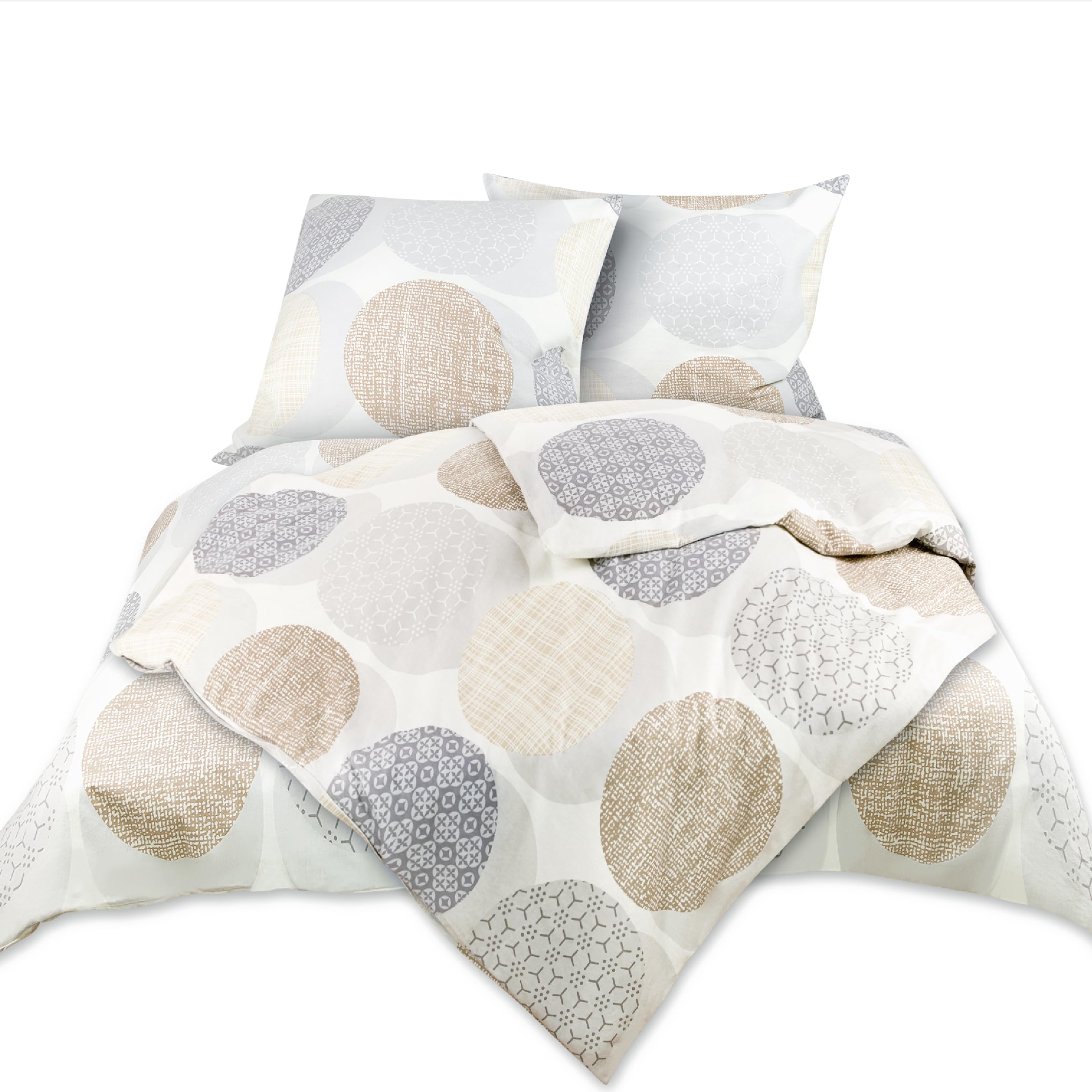 Beautissu Biber Bettwäsche 4teilig 100% Baumwolle Flanell Winterbettwäsche | 135x200cm Beige warme Feinbiber 2X Bettbezug & 2X Kissenbezug 80x80cm Biberbettwäsche Bettwäsche-Sets warm Winter Set Josi