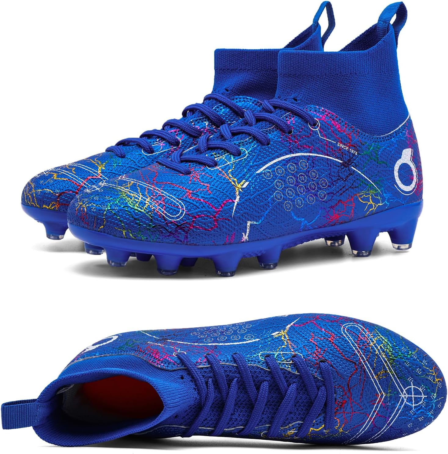 Boys' Soccer Shoes Kids Firm Ground Soccer Cleats Girls Athletic Sneakers Outdoor Turf Football Shoes W028 Blue Big Kid 5US