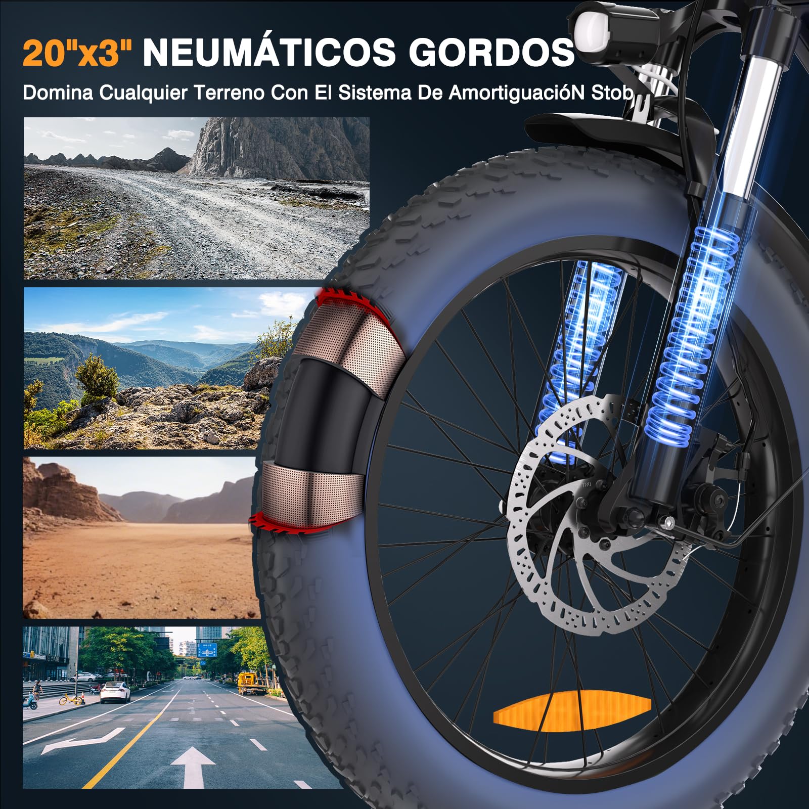 Bodywel F20 Bicicletas Eléctricas Adultos, 20x3” e-Bike Todo Terreno, Batería 48V 15Ah, Motor 250W, 7 Velocidades, Suspensión Ajustable, Frenos de Disco Doble- Plegable