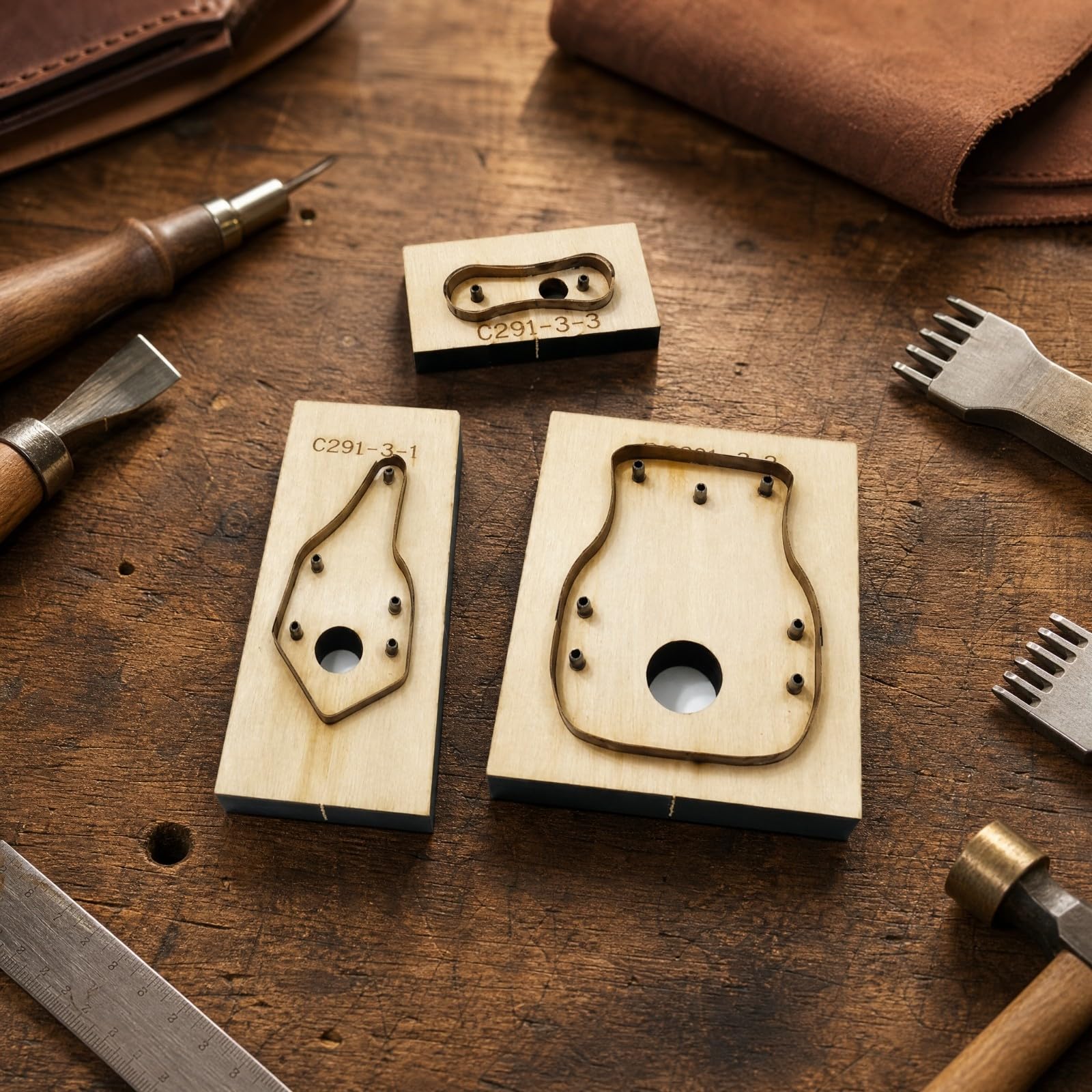 Folpus Fuslla in Legno con Base Liscia | Professionale, Resisn, Fuslla per Portachiavi in Pelle