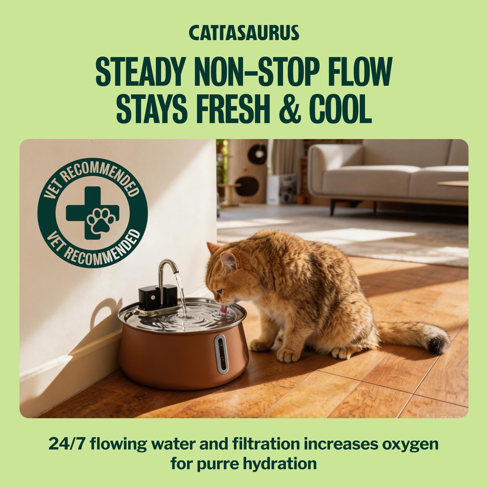 Cattasaurus Fontana d'acqua wireless per gatti in acciaio inossidabile 304, fontana automatica da 4 litri (caffè, fontana + 14 filtri (fornitura per 3 mesi)