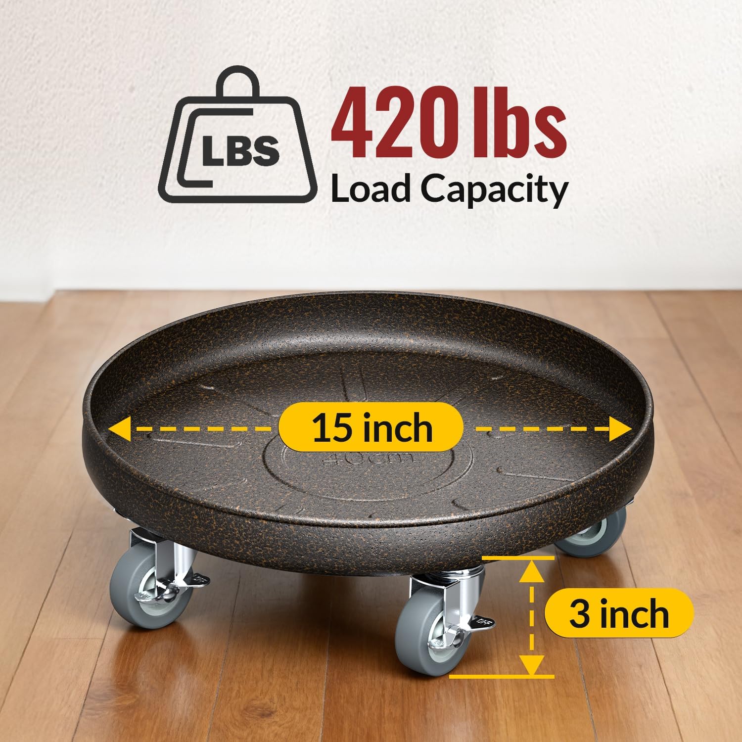 HOLKIE 16" Plant Caddy - Total Capacity 420 lbs - Rolling Planter with Brake - Heavy Duty Plant Rollers with Wheels - Flower Cart, Rust-Resistant Finish, Easy to Move