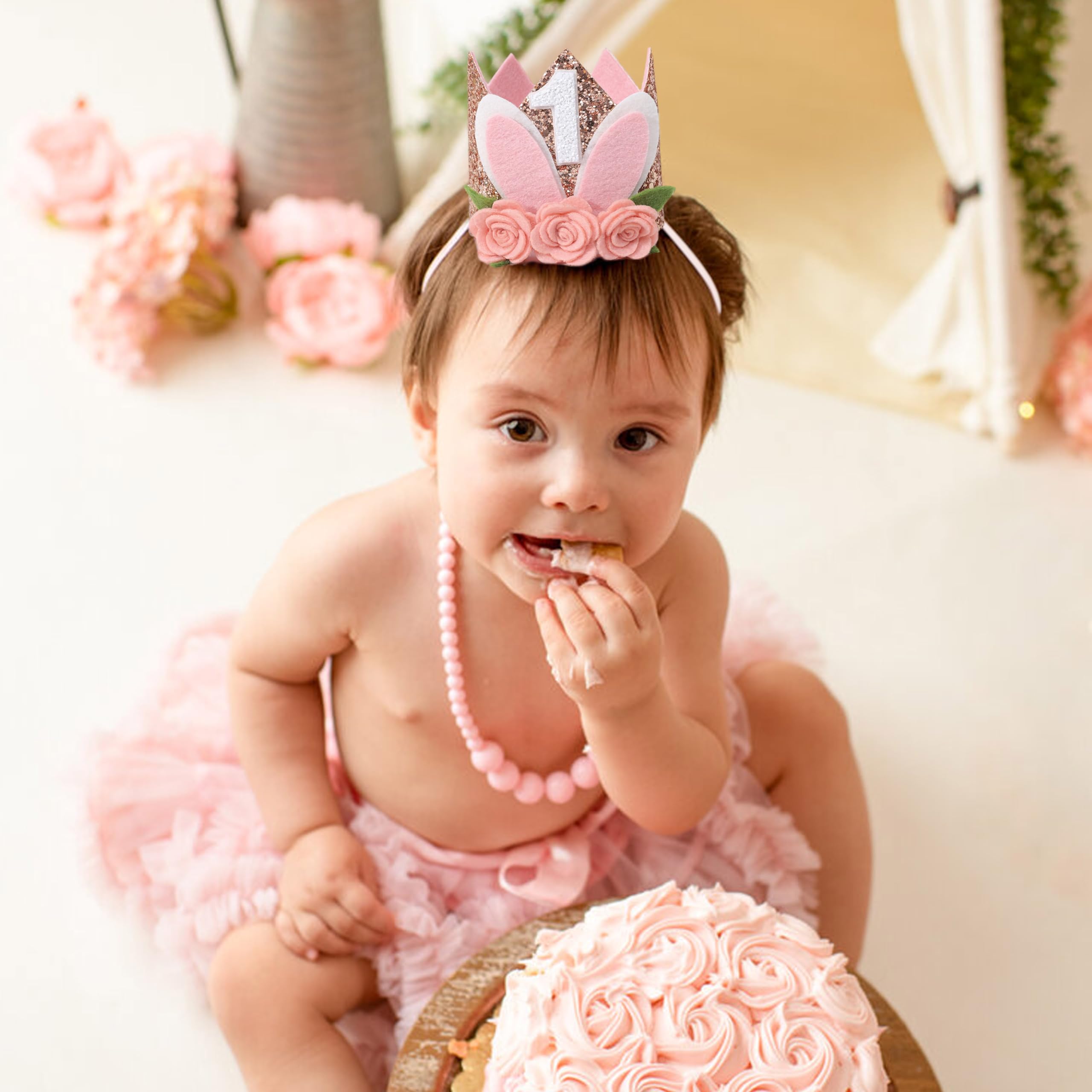 Some Bunny Easter Bunny Floral 1st Birthday Crown Hat - Rabbit Decor for Girls, Spring Birthday Celebration