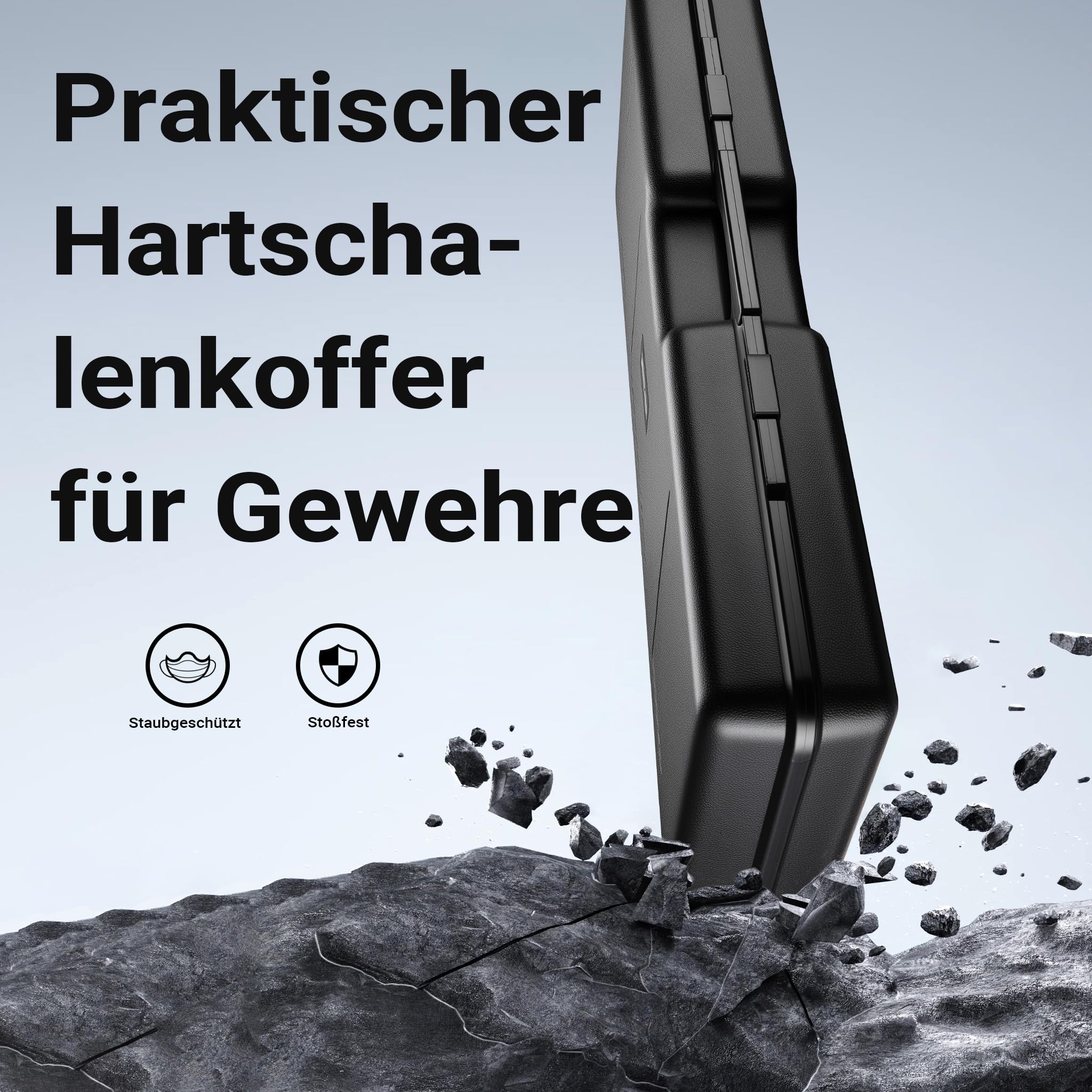 Wiltec Waffenkoffer für Langwaffen, Gewehrkoffer mit Rasterschaumstoff für sicheren Transport, Langwaffenkoffer mit hoher Traglast und Tragegriff