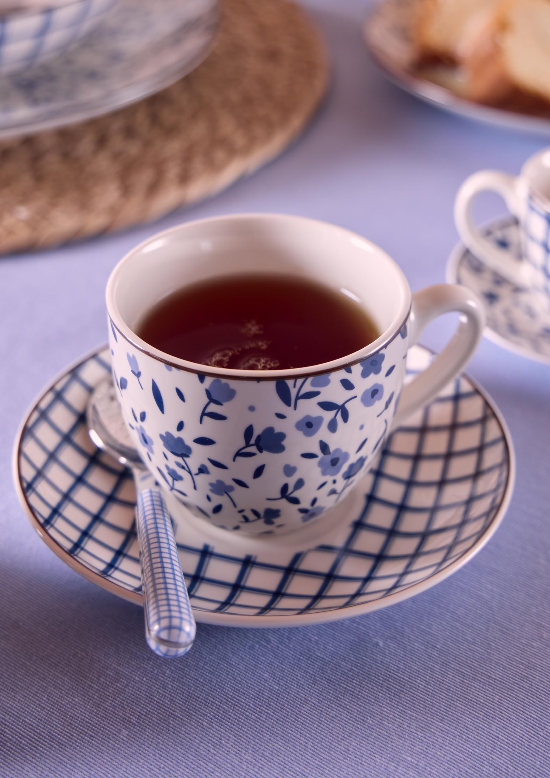Tognana, Set de 6 tazas de té con plato 200 cc Cottage, New Bone China, Azul