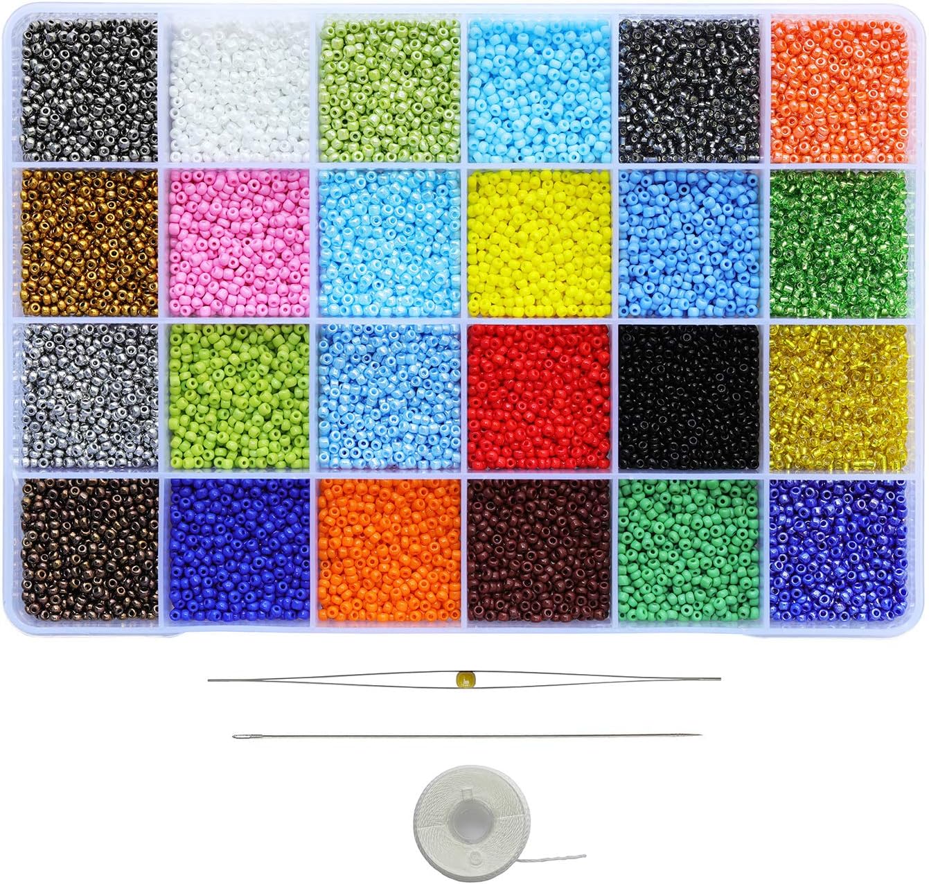 Size 11/0 Glass Seed Beads About 14400 pcs in Box,Craft Seed Beads for Making Bracelets Necklace Earring Jewelry (About 600pcs/Color, 24 Colors)