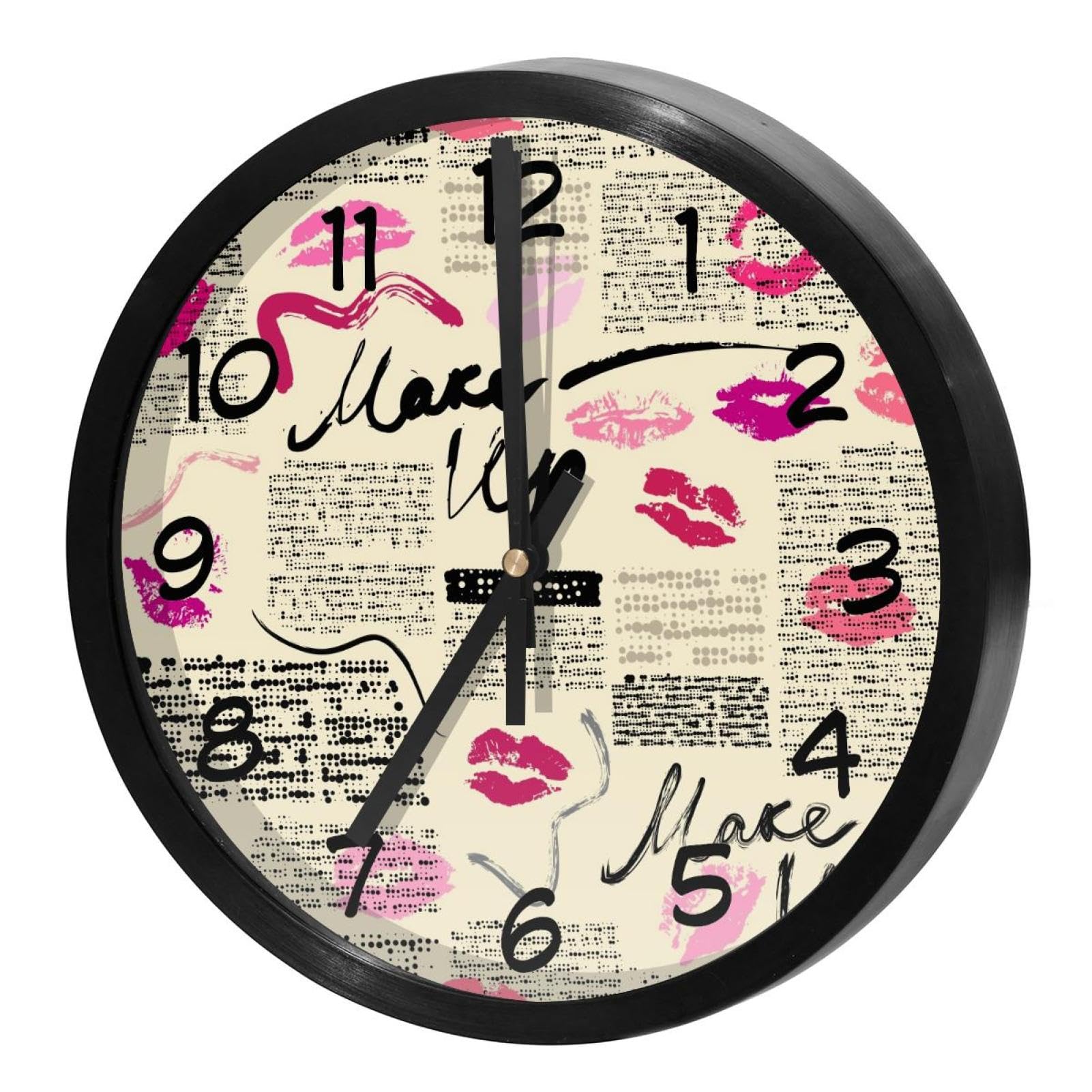 Horloge murale silencieuse à quartz design vintage journal et rouge à lèvres pour salon