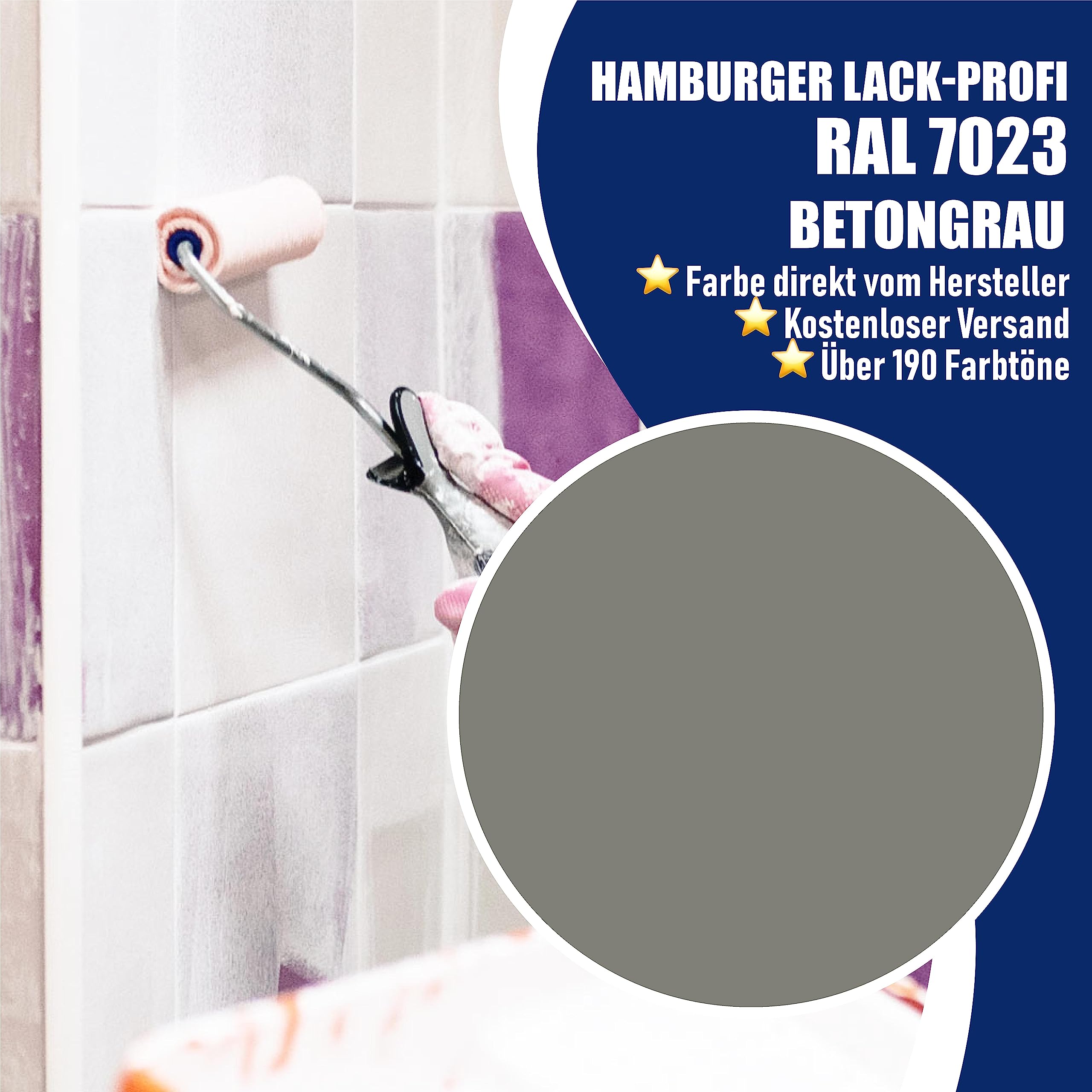 Hamburger Lack-Profi Fliesenlack GLÄNZEND Betongrau RAL 7023 Grau Fliesenfarbe (1 L)