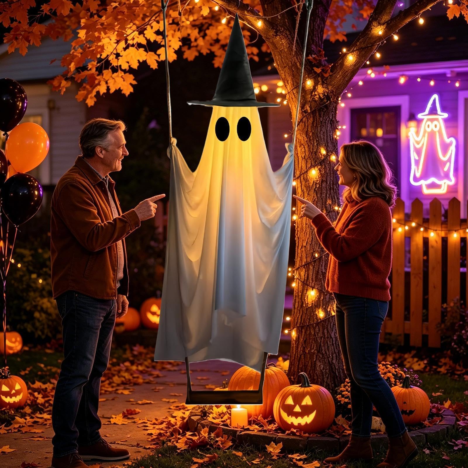 Halloween Podświetlany Duch Podświetlana Kołysząca Się Straszna Dekoracja