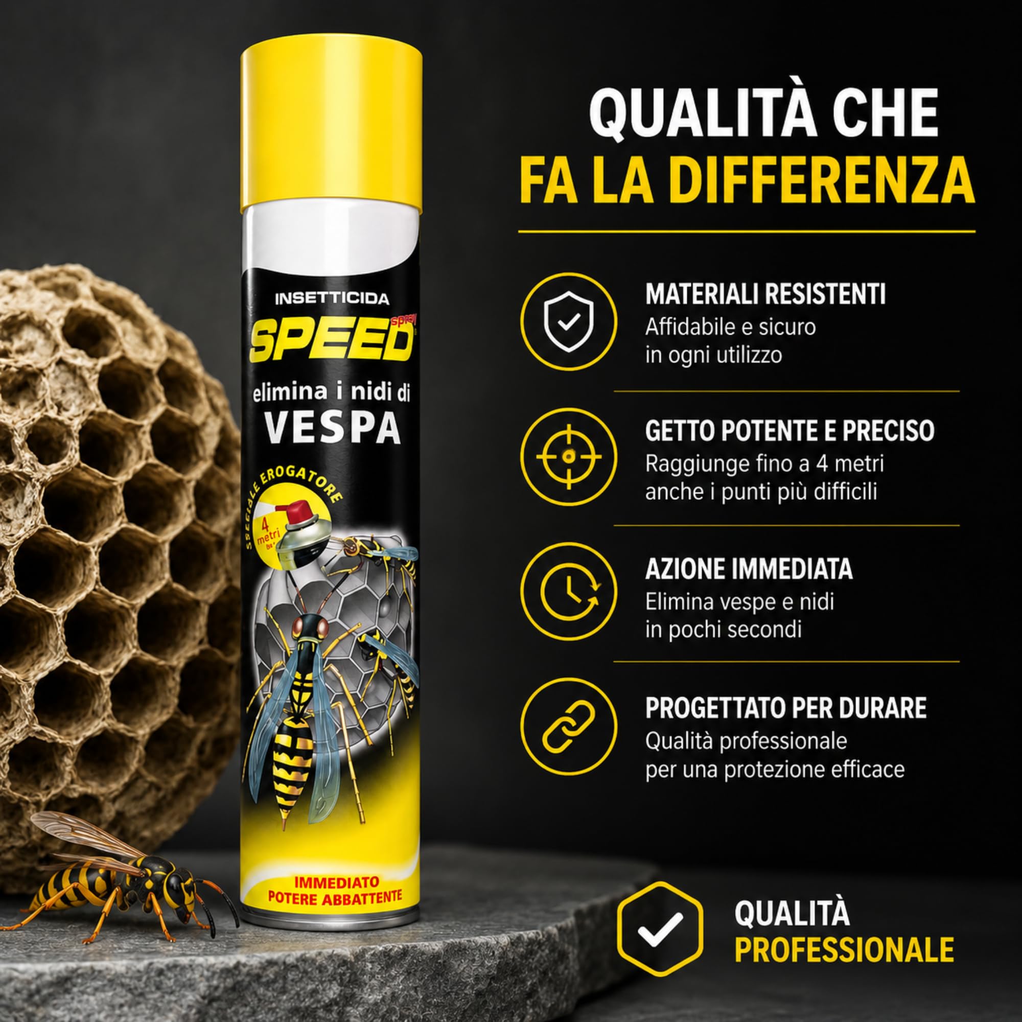 1 Bottiglia da 750 ml Speed Spray Vespe e Nidi - Lunga Gittata 4 metri | Uso domestico e civile; per grondaie, sottotetti e pensiline; effetto residuale e AZIONE RAPIDA