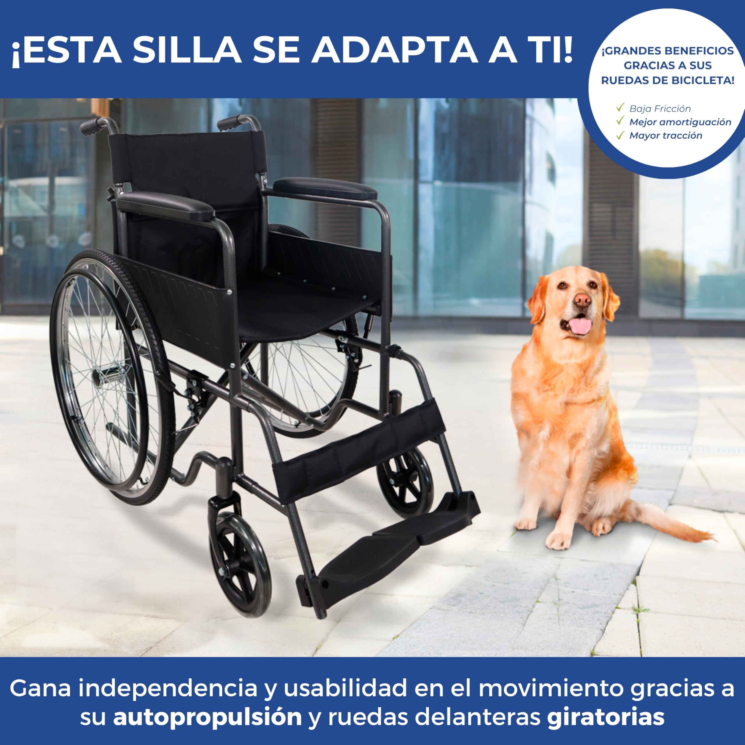 Mobiclinic®, Silla de Ruedas, Plegable, Denver, Asiento 46 cm, Freno Manual, Respaldo Desmontable, Reposapiés Abatibles, Resistente, Ligera, Acero (Gris)