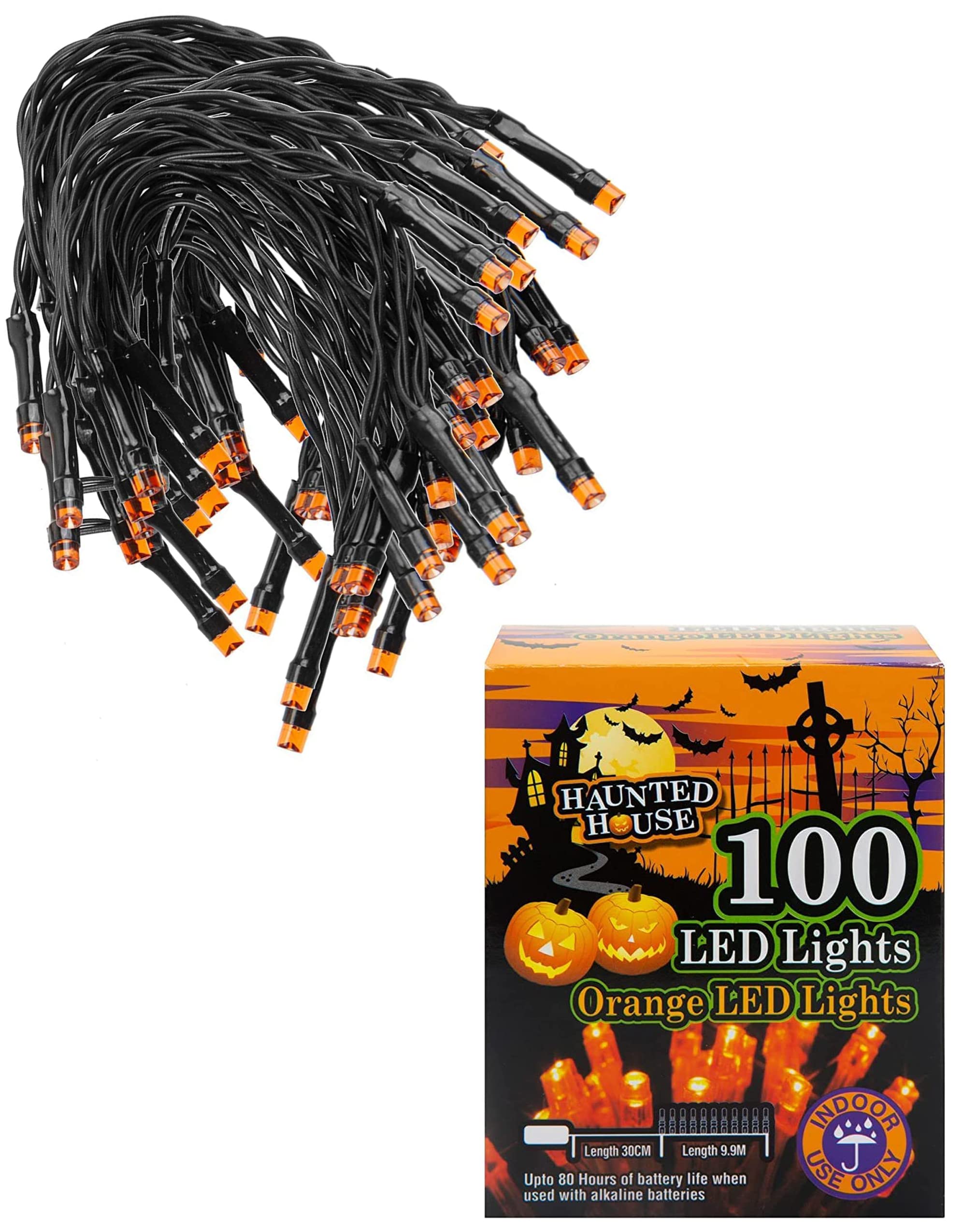 Quickdraw 100 LED Purple or Orange Battery Powered String Fairy Lights Indoor Halloween Decorations (Orange)