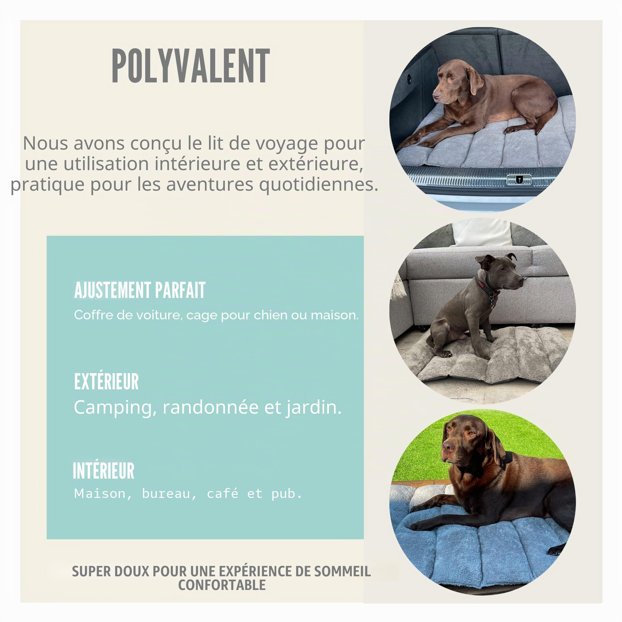 │ Grand lit de Voyage pour Chien │ Tapis Enroulable pour intérieur et extérieur avec Base résistante à l'eau et Couverture Souple │ Idéal pour Le Jardin, Le Camping, Le Coffre de Voiture