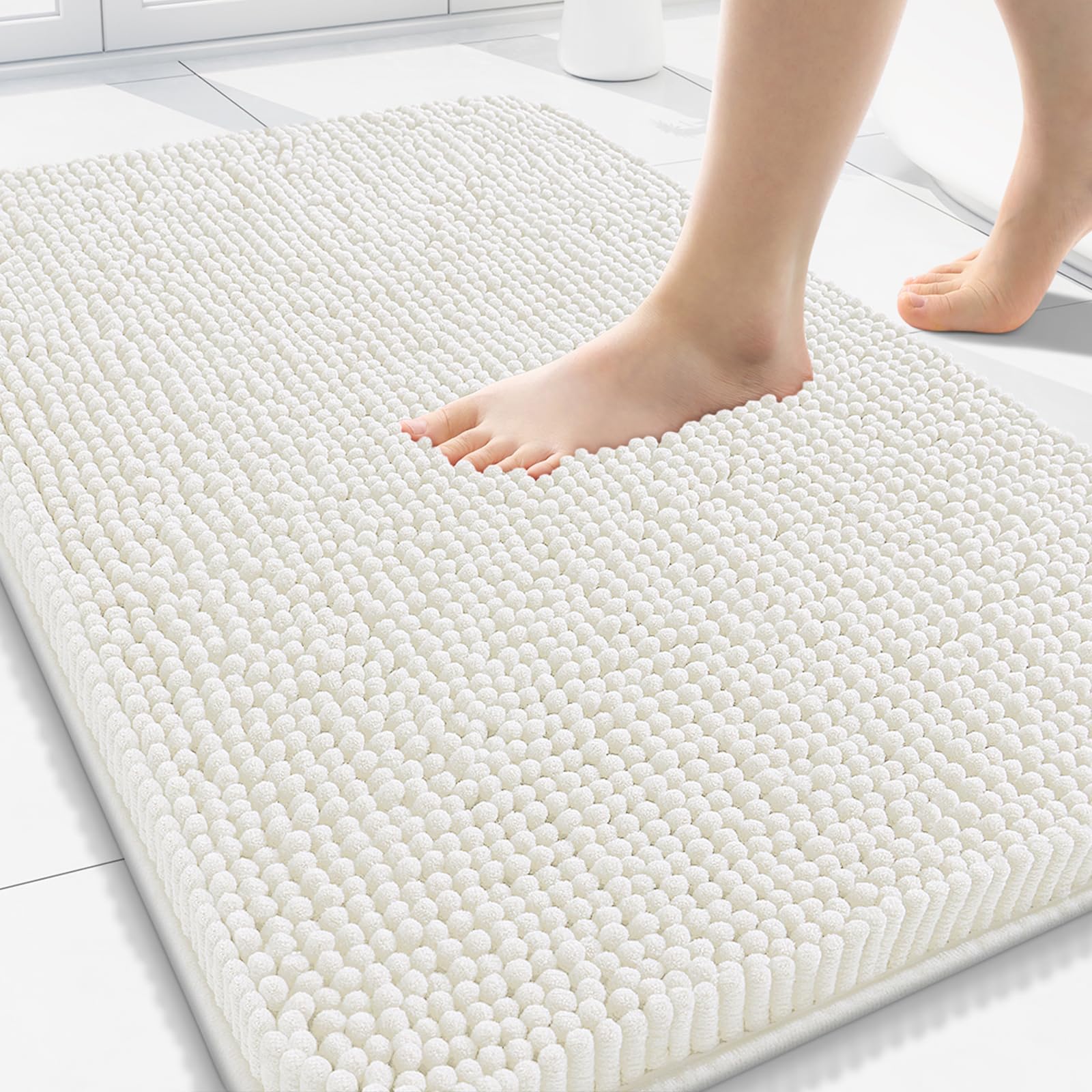 arotive bathroom rugs 30x20, extra soft absorbent shaggy chenille bath rugs, machine washable rubber backing non-slip bath mats for bathroom floor tub and shower, home decor accessories, ivory