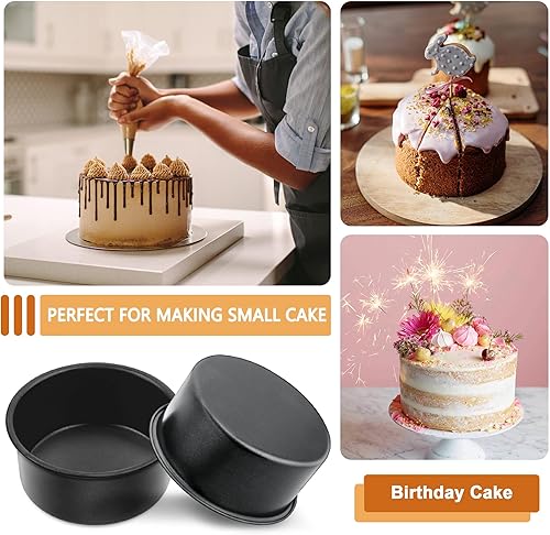 Miniatura 7 de E-far Molde para pasteles de 4 pulgadas, 4 moldes redondos antiadherentes para hornear pasteles para bodas, cumpleaños, pasteles de capas, núcleo de